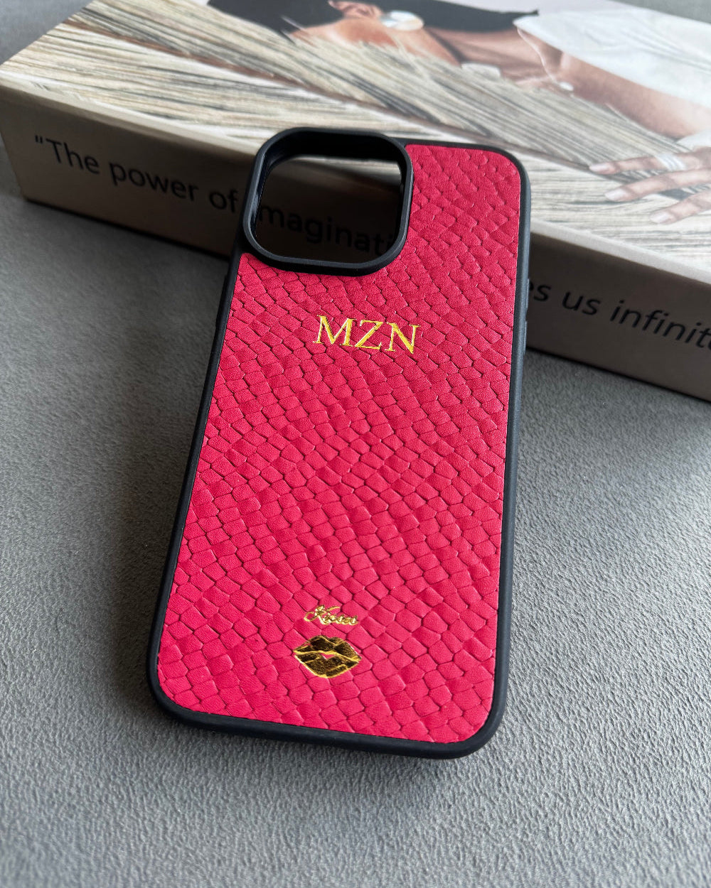 Su Pitonu Desenli Deri iPhone Kılıfı | Pembe