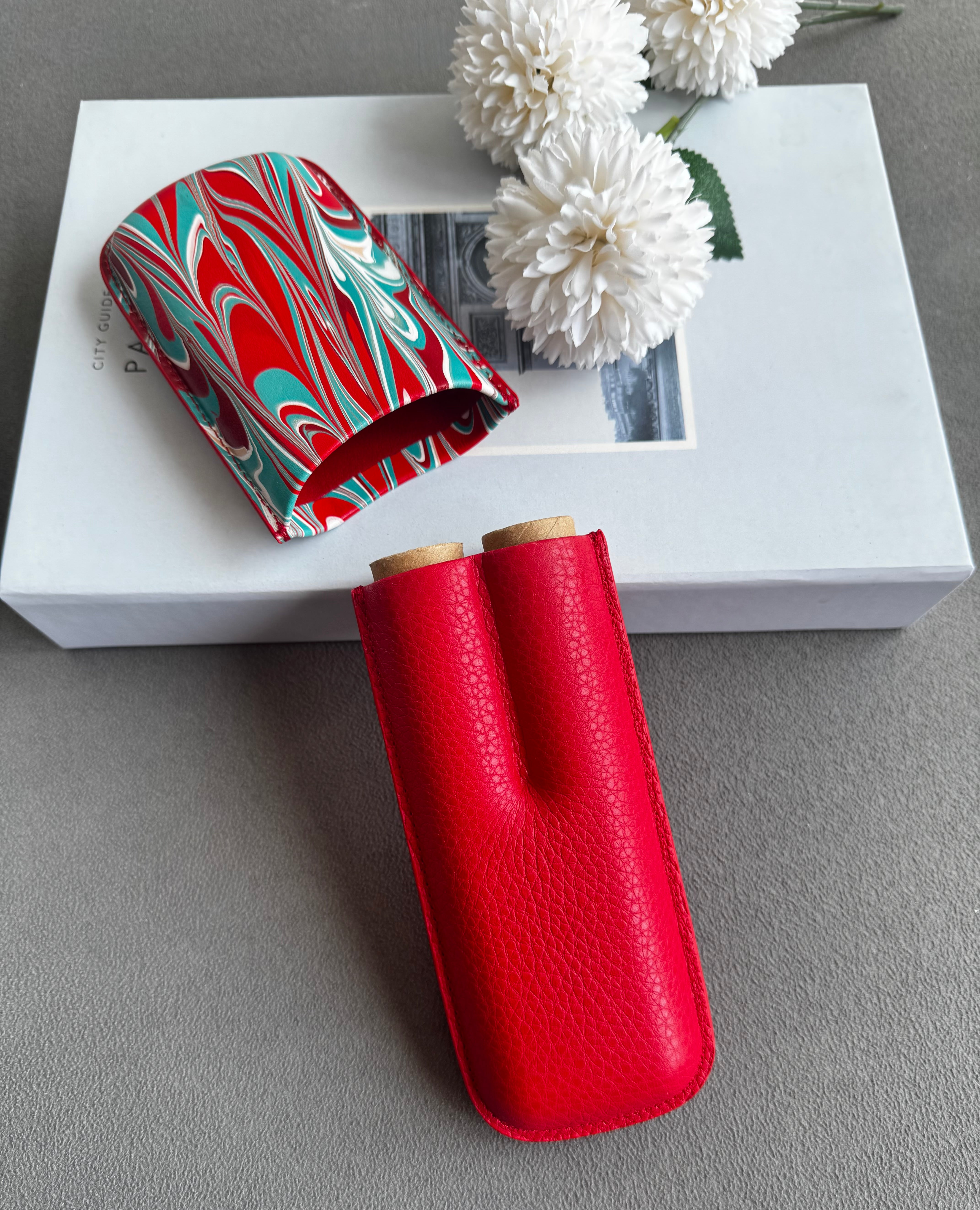 Deri Puro Kılıfı Ebruli -Kırmızı