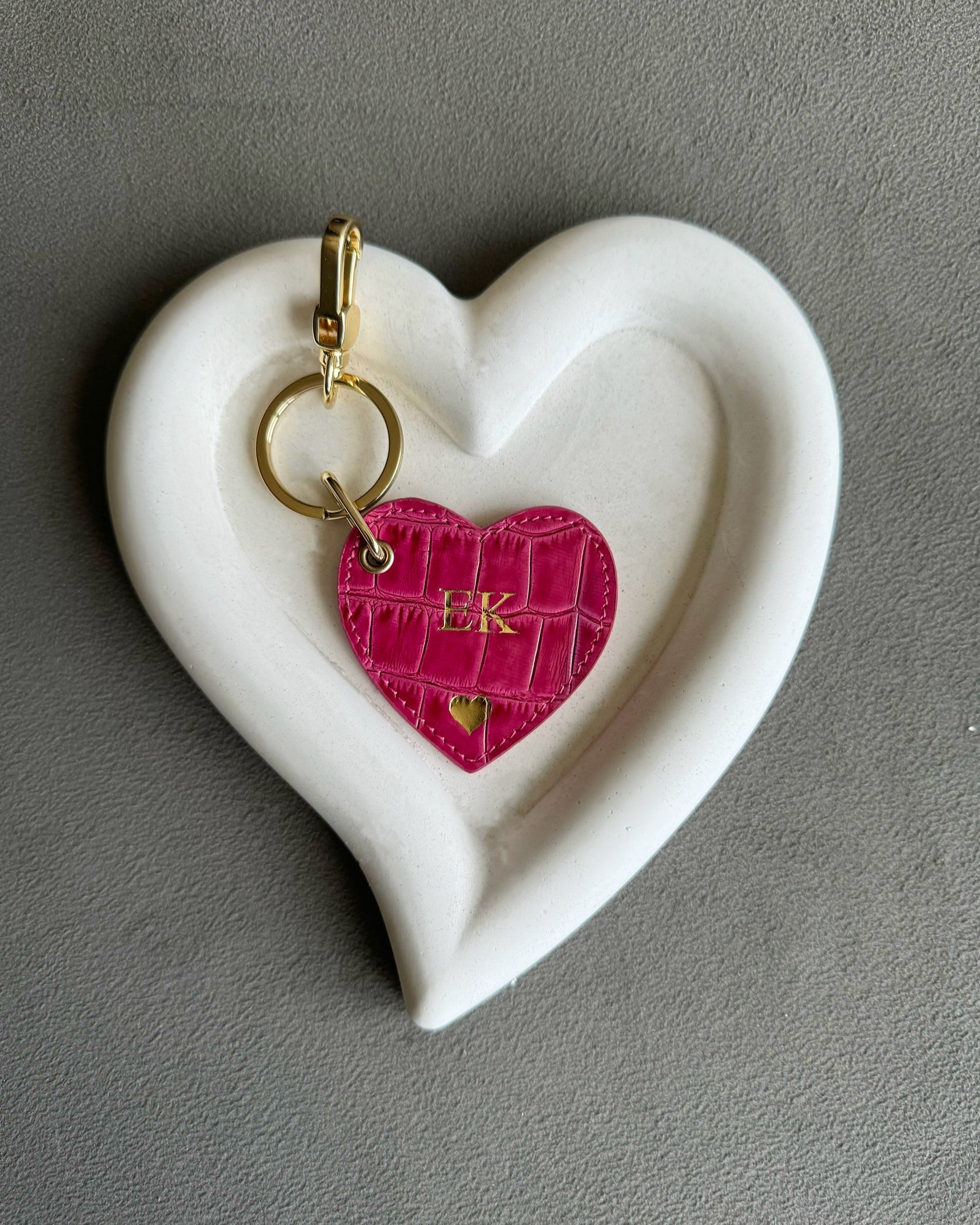 Deri Kalp Anahtarlık | Fuşya Croco