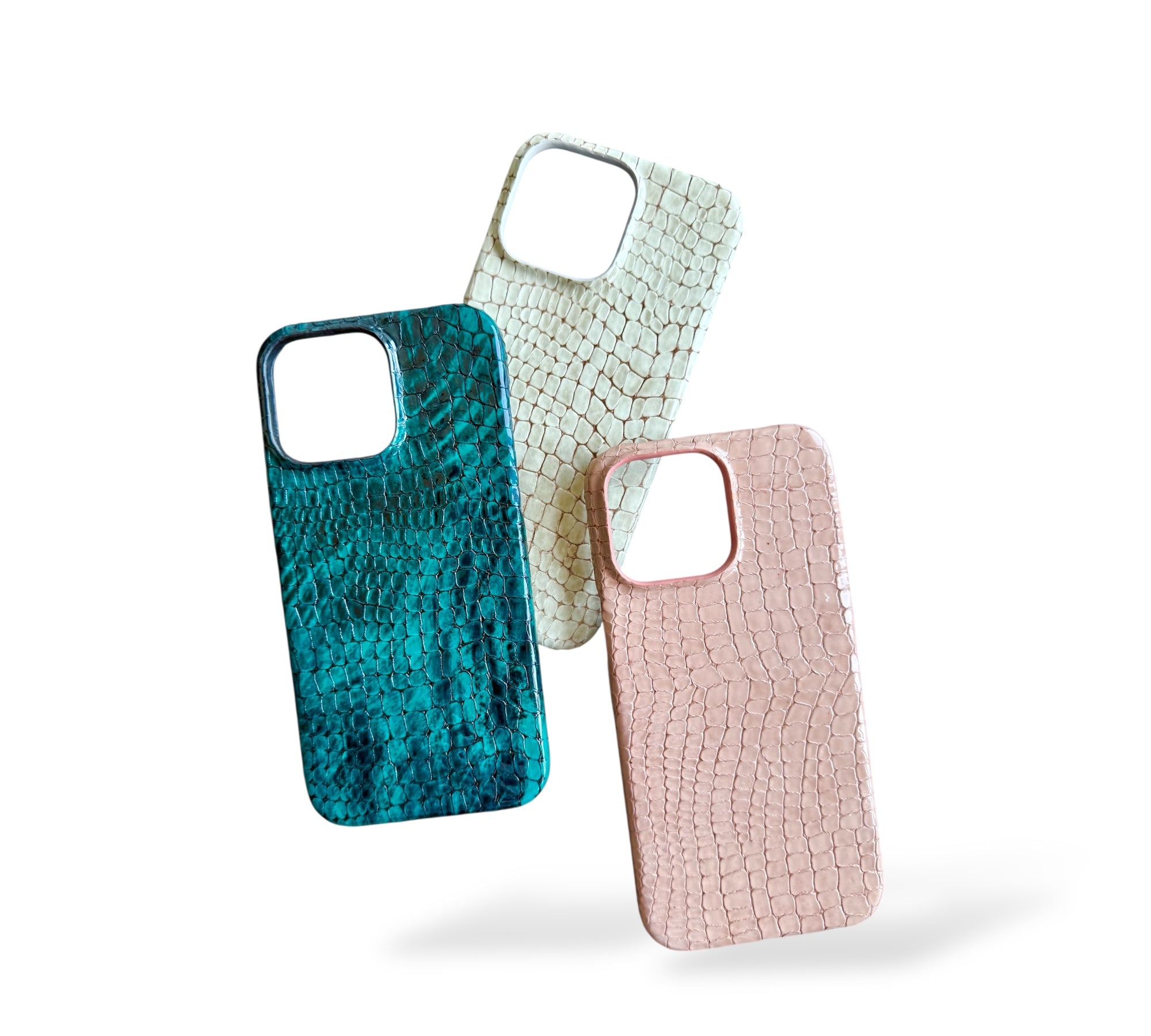 Yeşil-Siyah Karışımlı Küçük Croco Deri iPhone Kılıfı