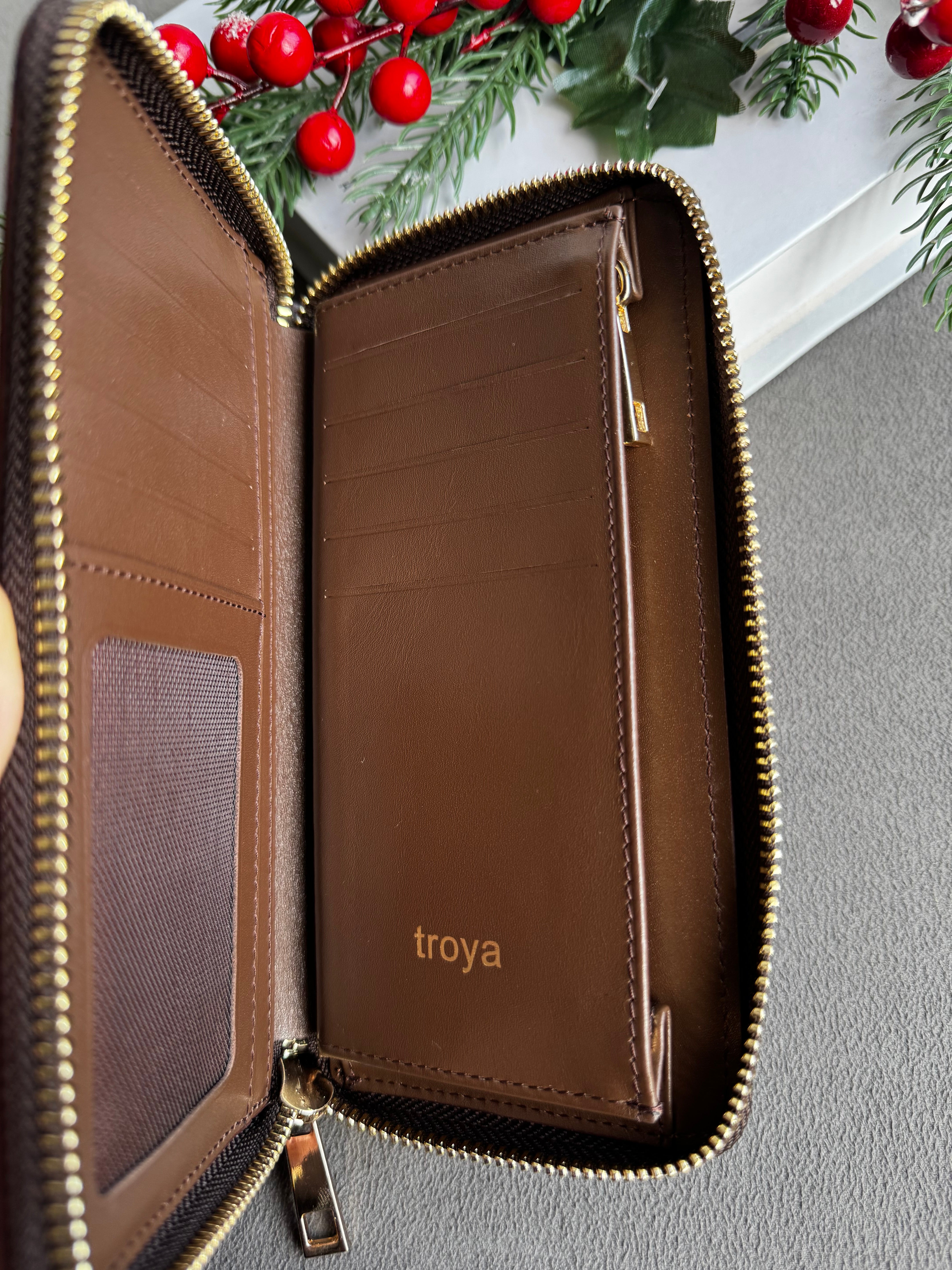 Deri fermuarlı cüzdan Rugan Kahve croco