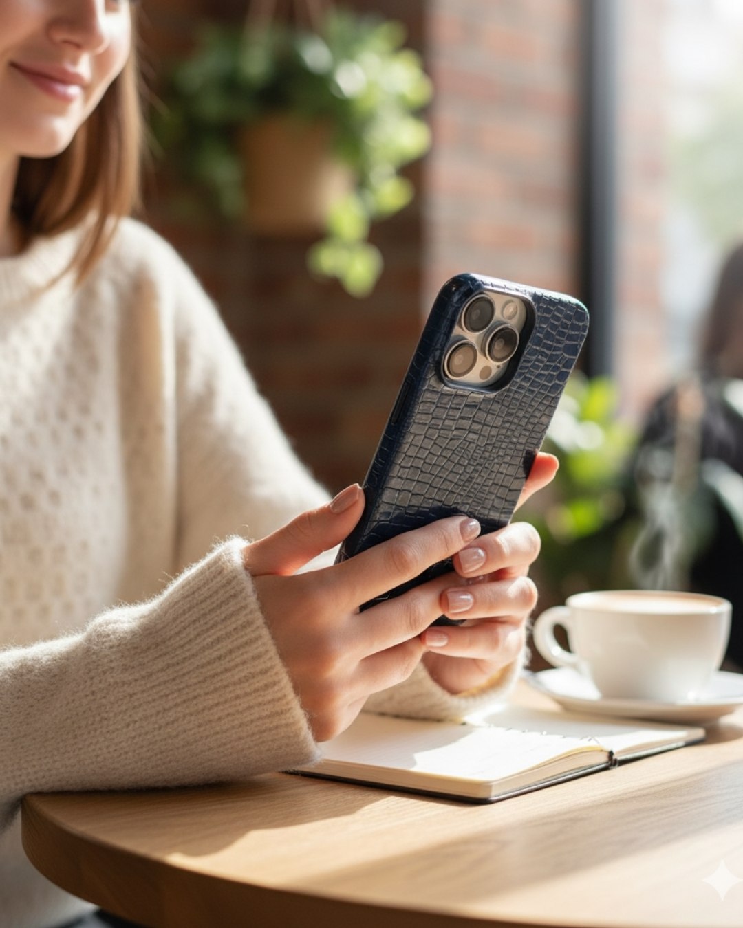 Lacivert Küçük Croco Deri iPhone Kılıfı