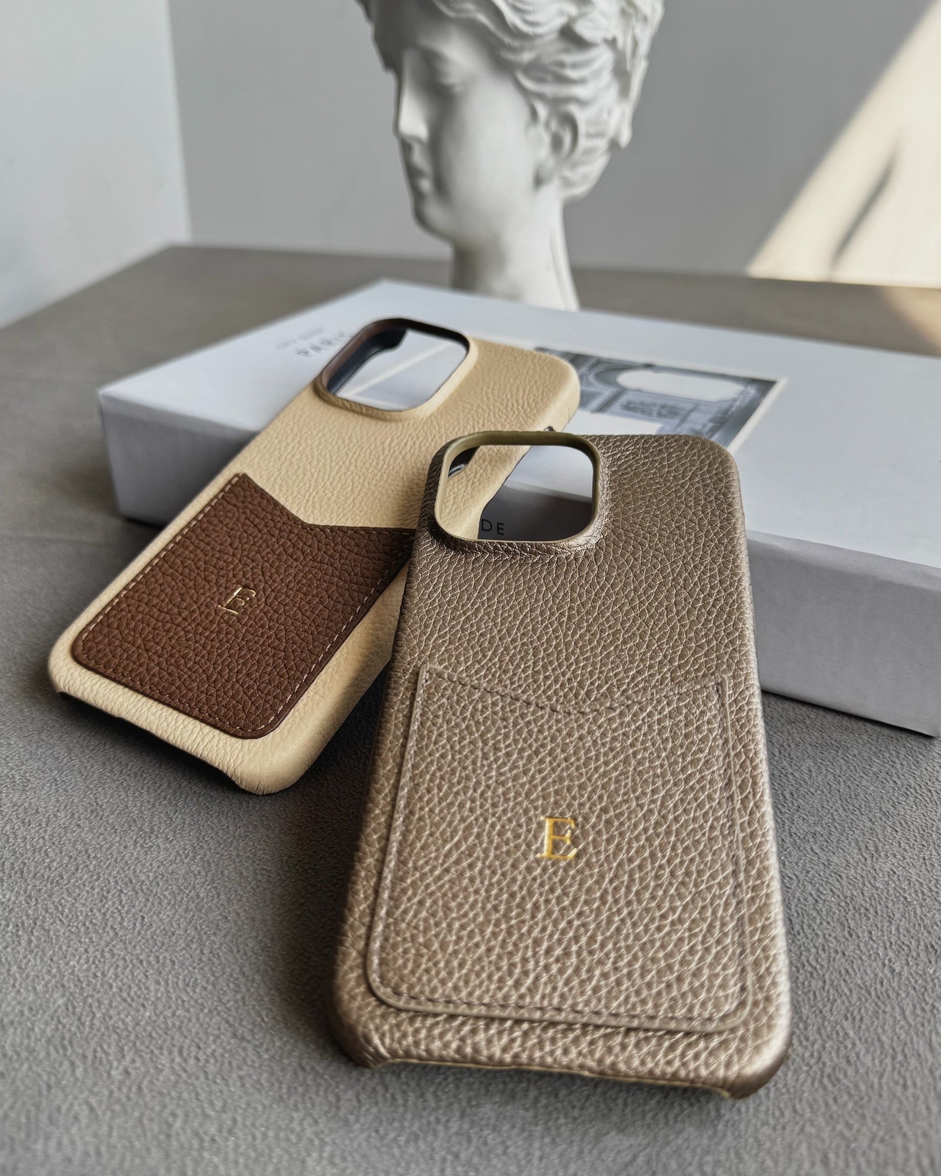 Deri iPhone Kılıfı | Cepli Model | Bej ve Kahve Togo