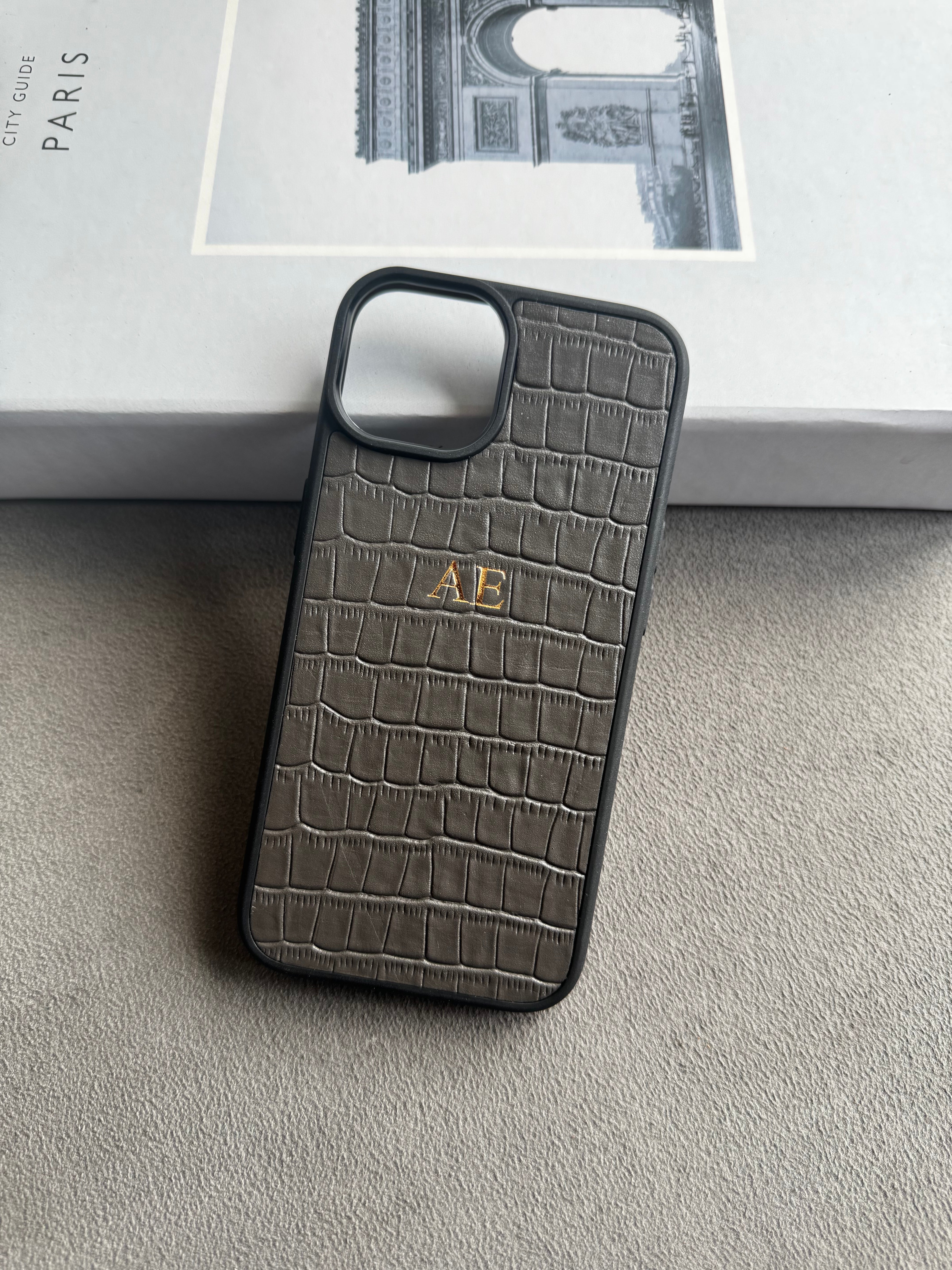 Gri Croco Deri iPhone Kılıfı