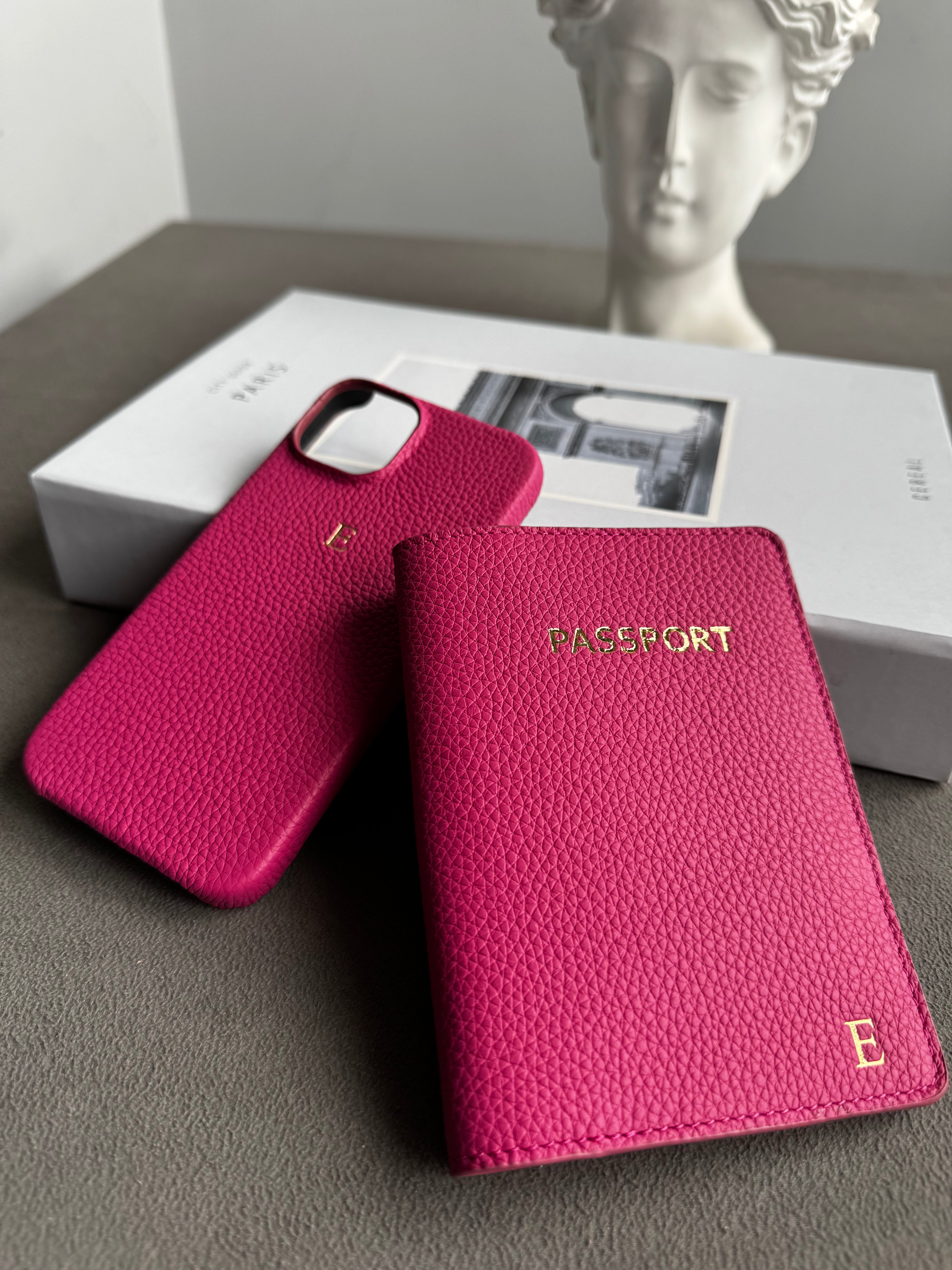 iPhone Kılıfı ve Pasaport Kılıfı Seti | Fuşya Togo
