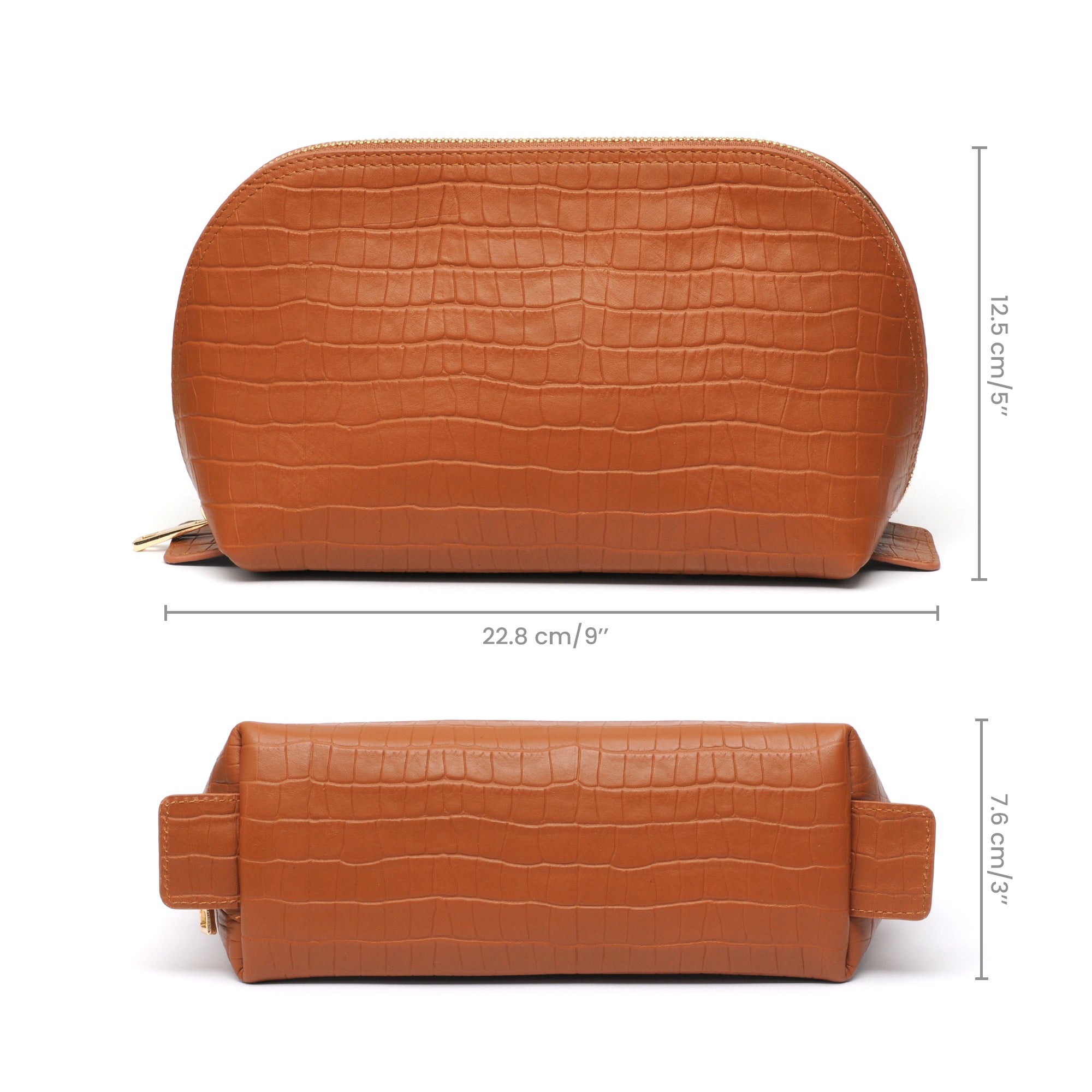 Deri Makyaj Çantası Mat Taba Croco