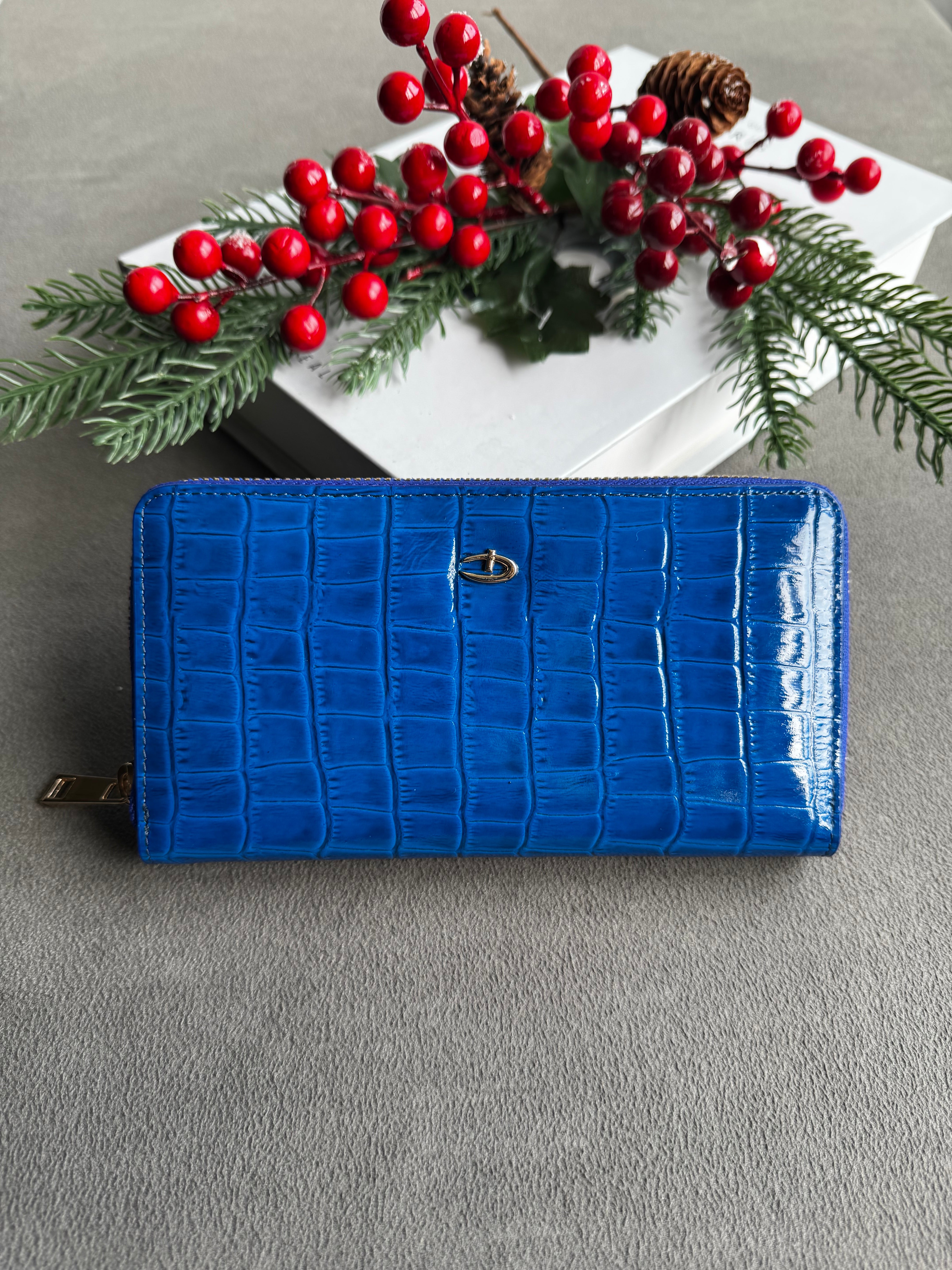 Deri fermuarlı cüzdan Rugan Saks mavi