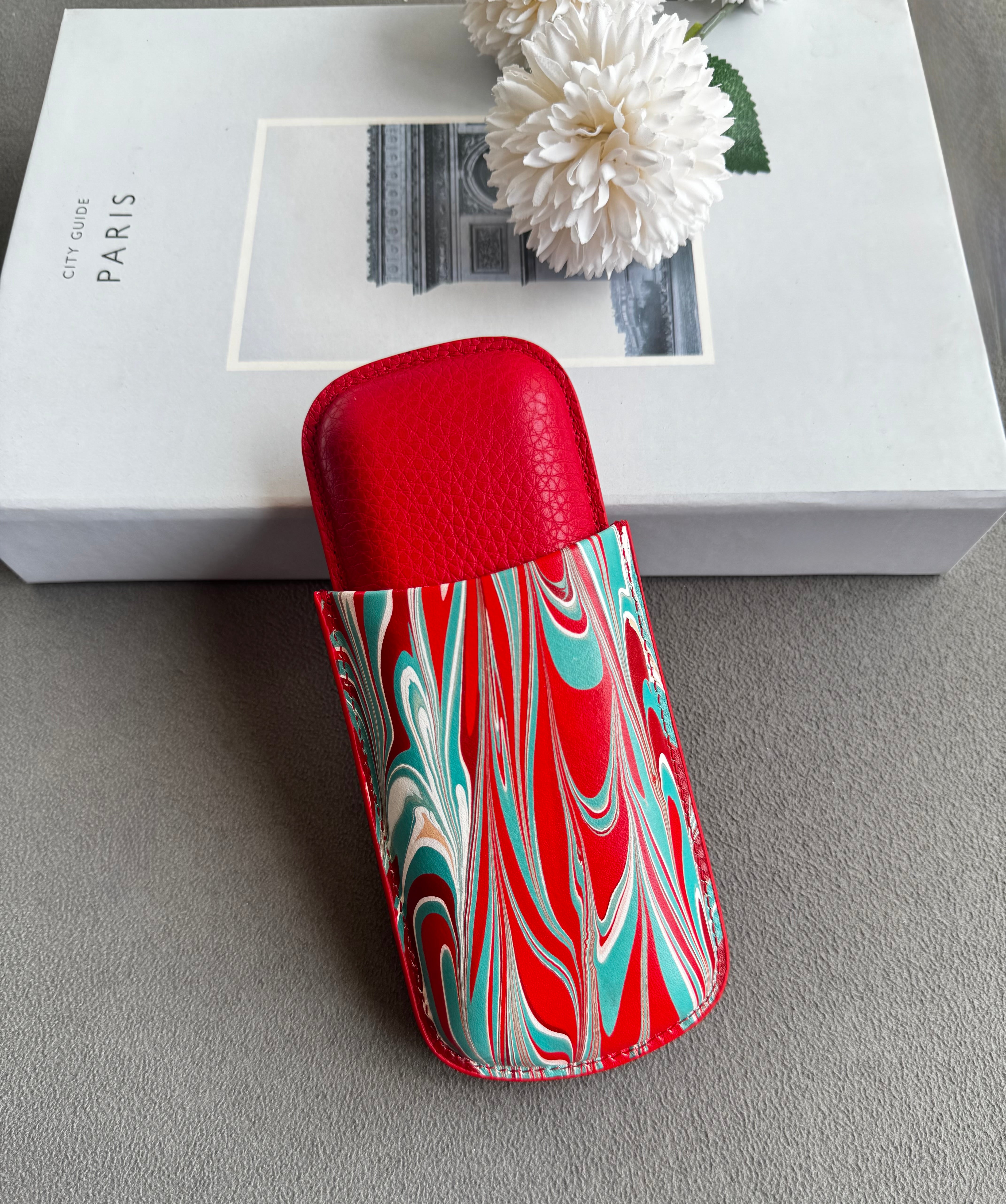 Deri Puro Kılıfı Ebruli -Kırmızı