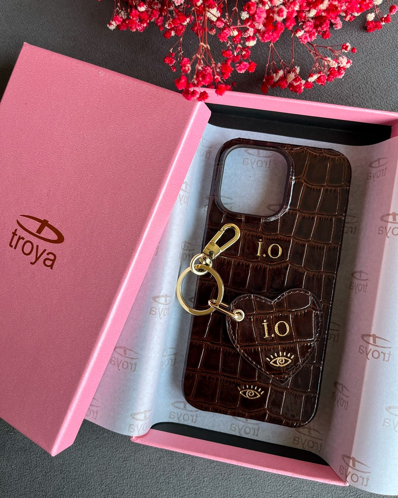 iPhone Kılıfı ve Anahtarlık Seti | Acı Kahve Rugan Croco