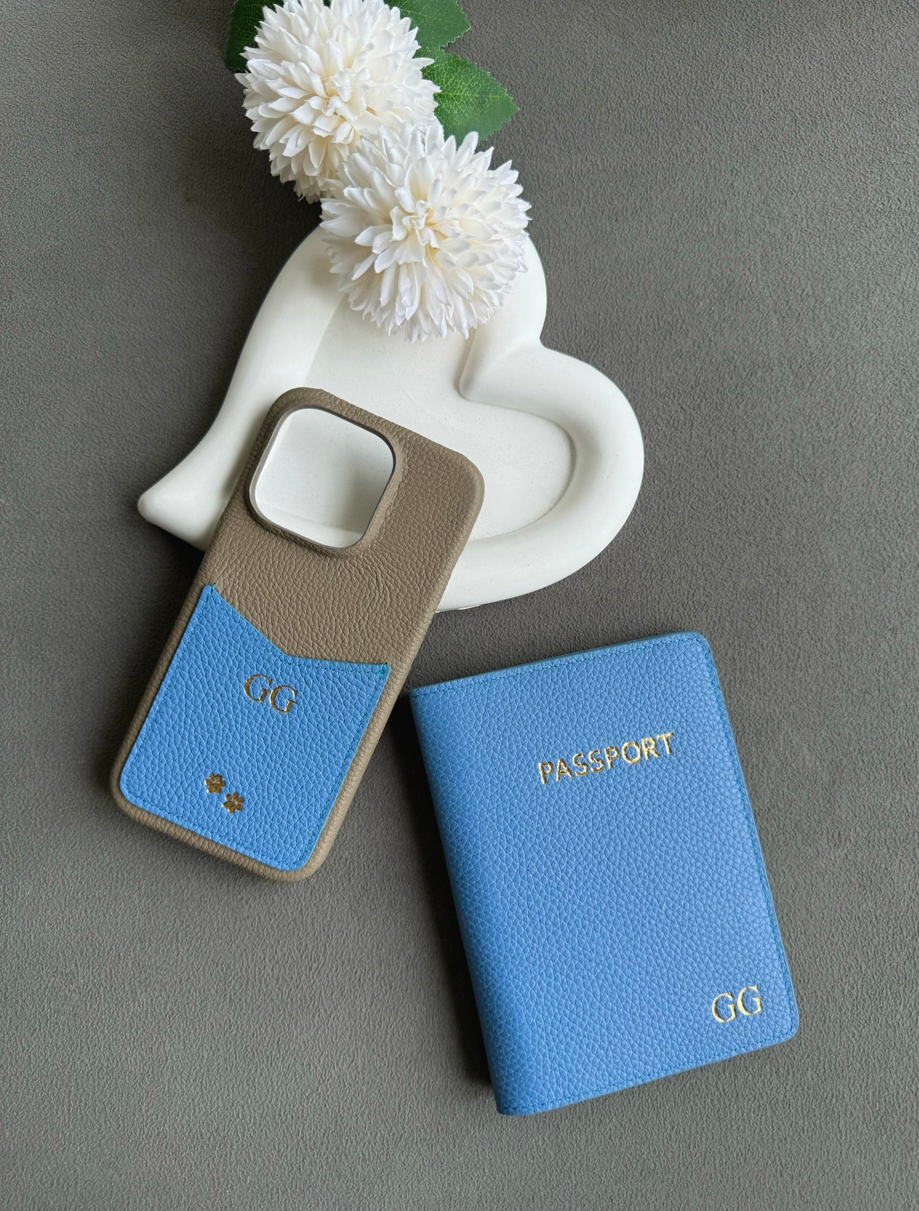 Deri iPhone Kılıfı | Cepli Model | Vizon ve bebe mavi Togo