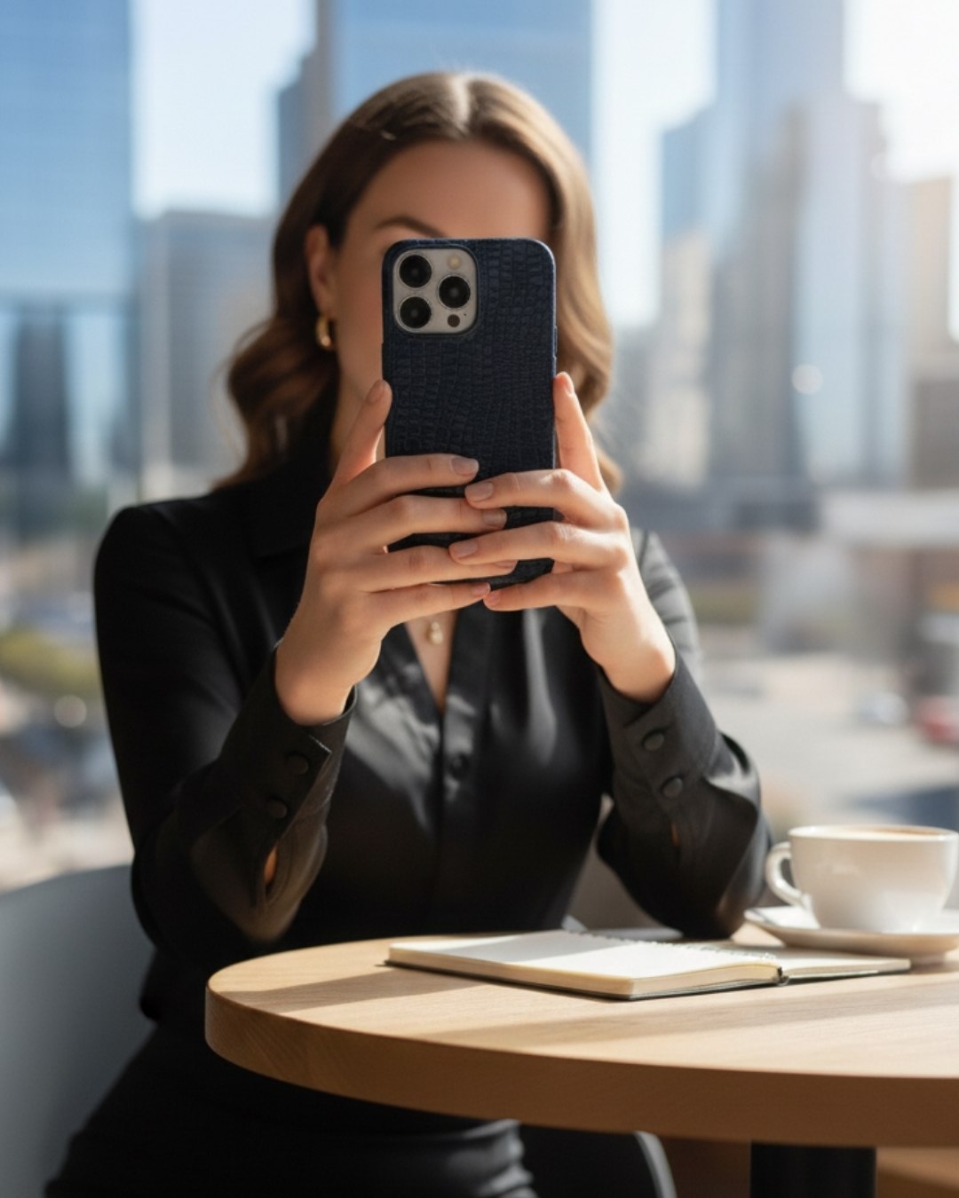 Lacivert Küçük Croco Deri iPhone Kılıfı