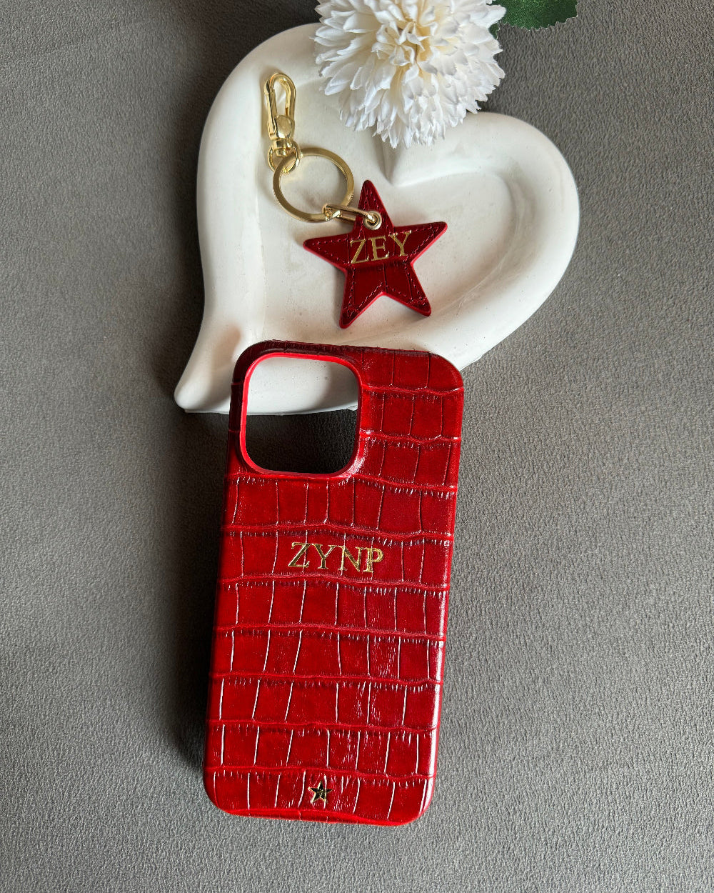 iPhone Kılıfı ve Yıldız Anahtarlık Seti | Kırmızı Croco