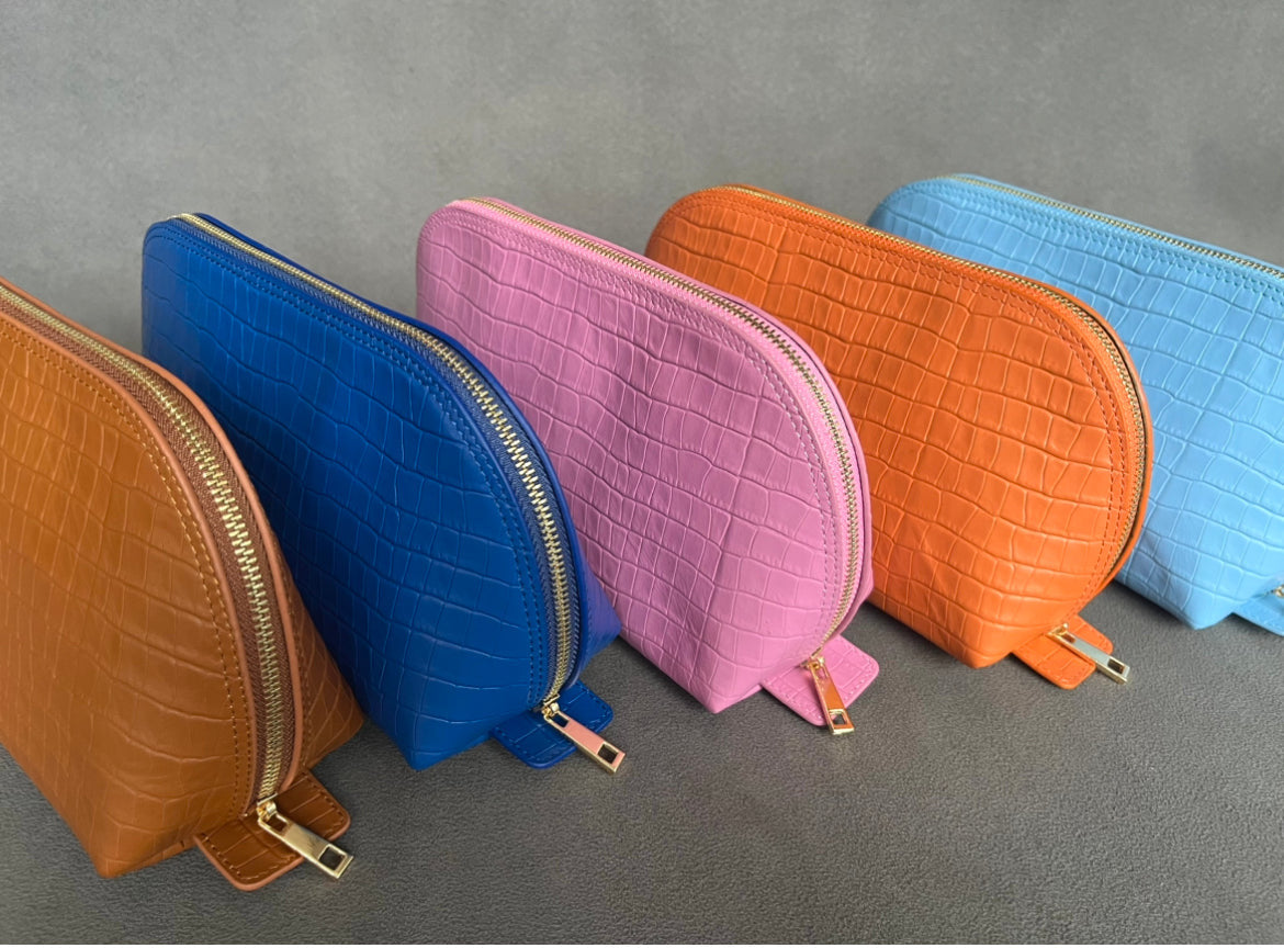 Deri Makyaj Çantası Mat Taba Croco