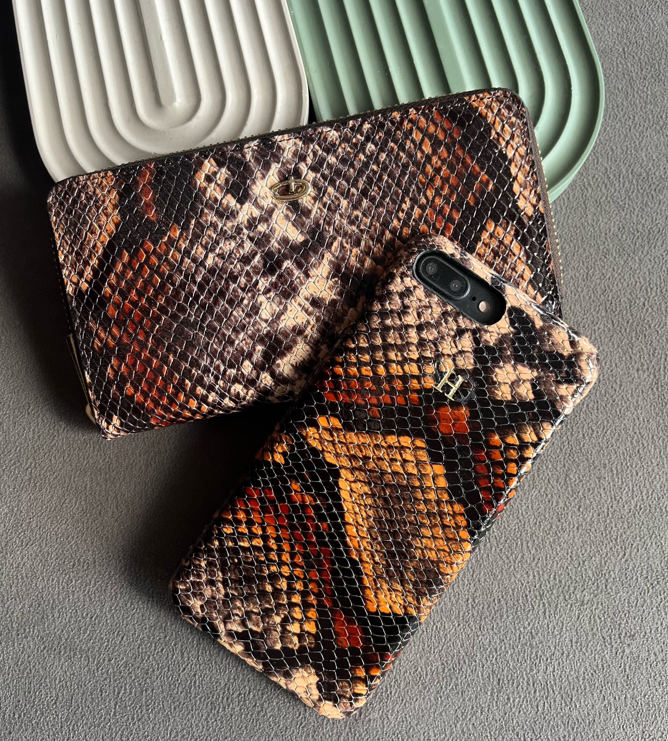 Deri fermuarlı cüzdan Piton 104 Kahve