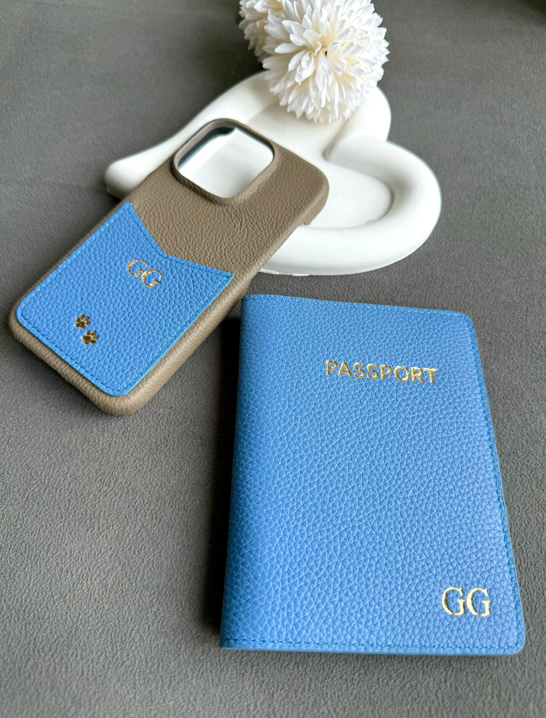 Deri iPhone Kılıfı | Cepli Model | Vizon ve bebe mavi Togo