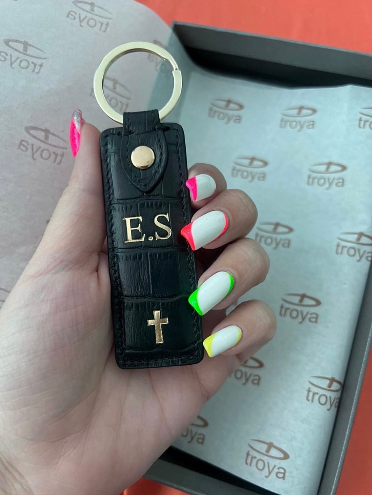 Siyah Croco deri halka anahtarlık