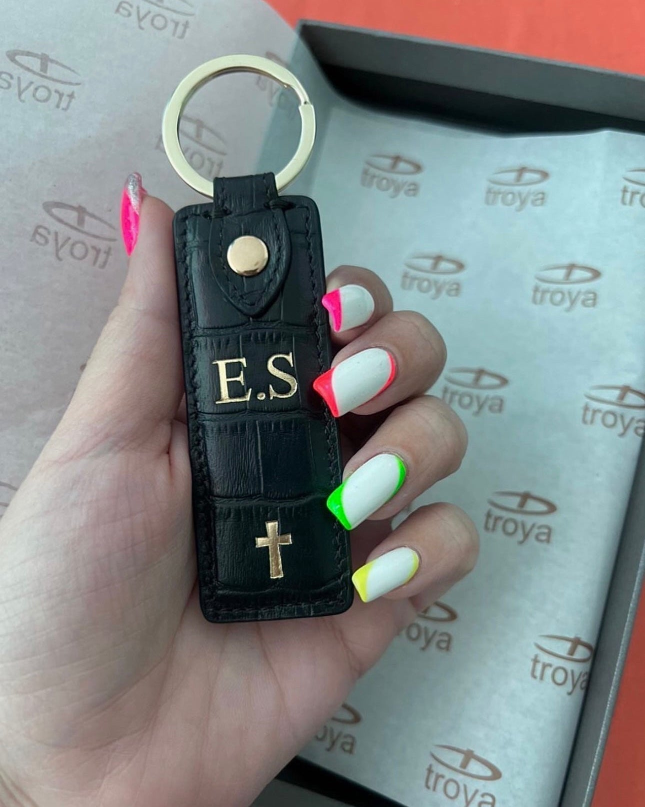 Deri Anahtarlık | Siyah Mat Croco