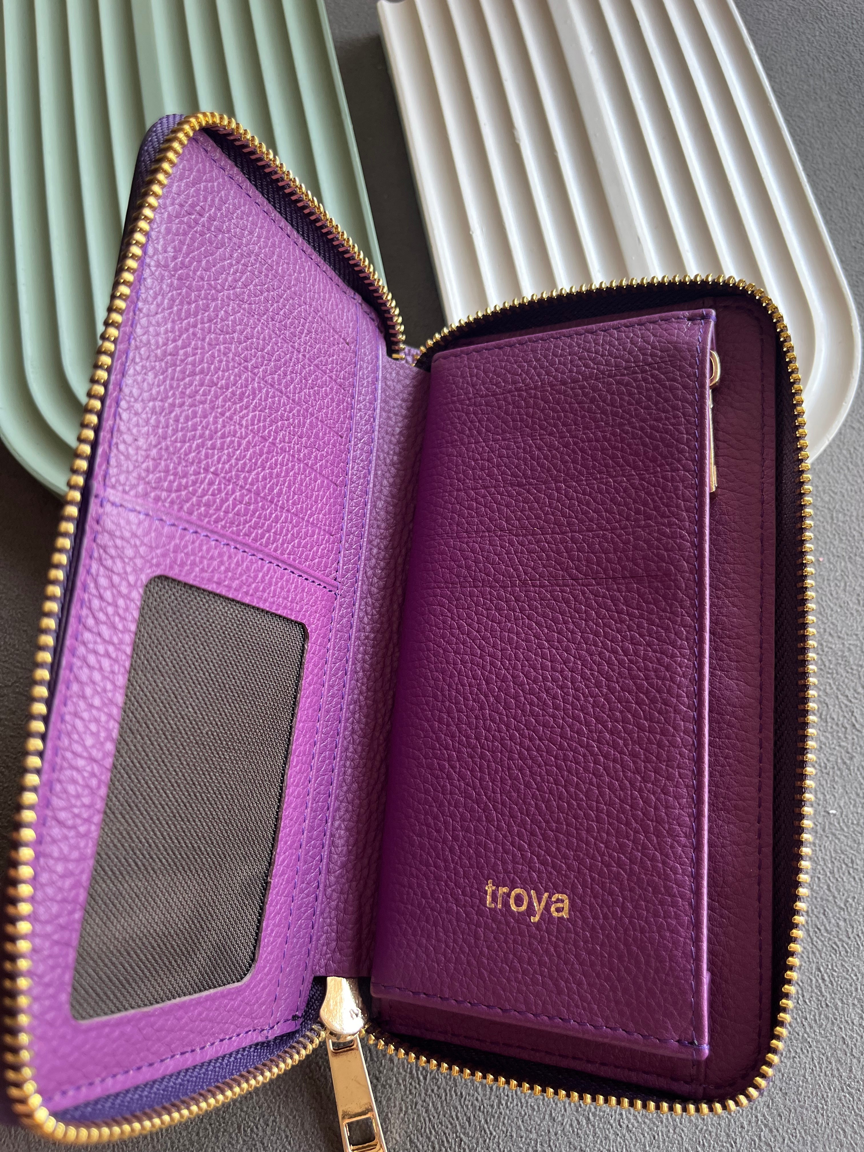 Deri fermuarlı cüzdan Rugan mor croco