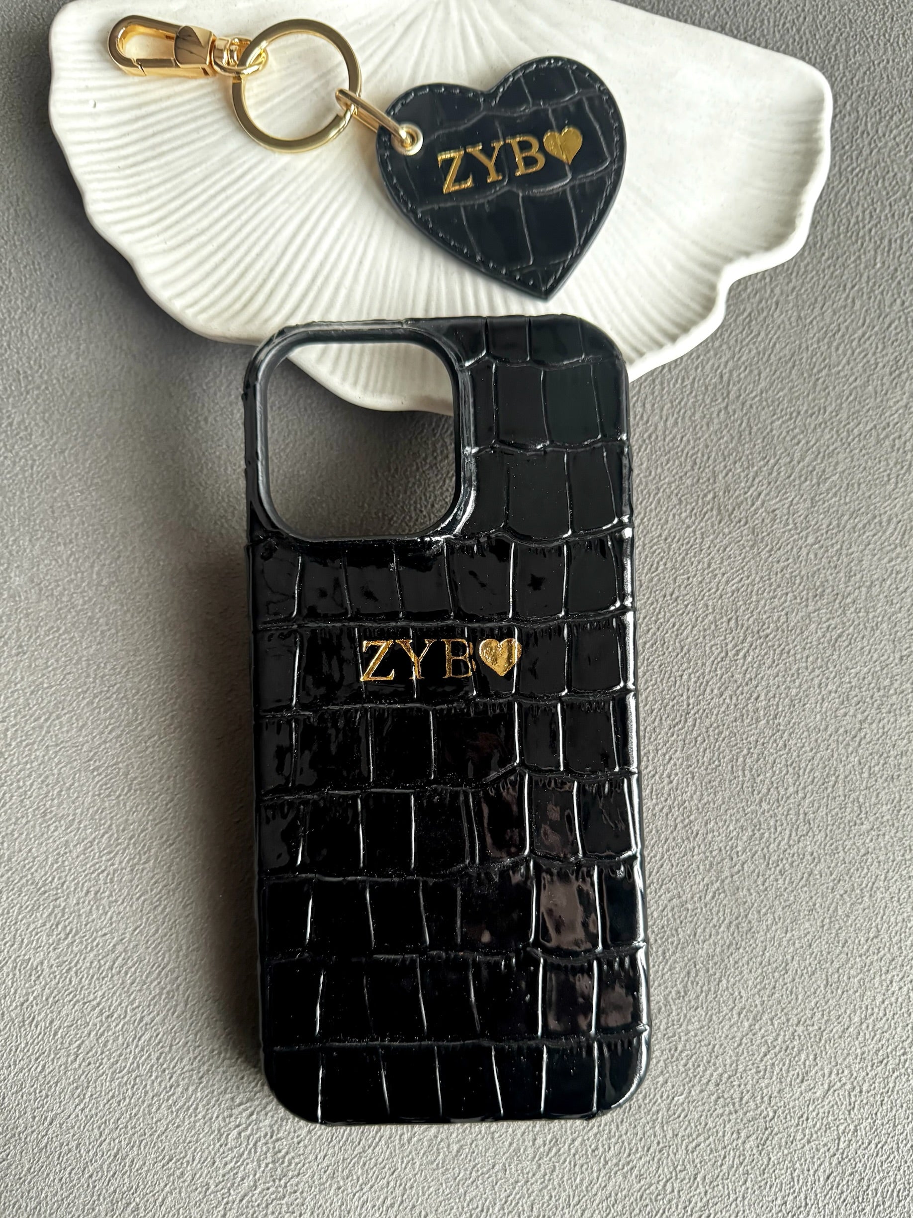 iPhone Kılıfı ve Anahtarlık Seti | Siyah Rugan Croco