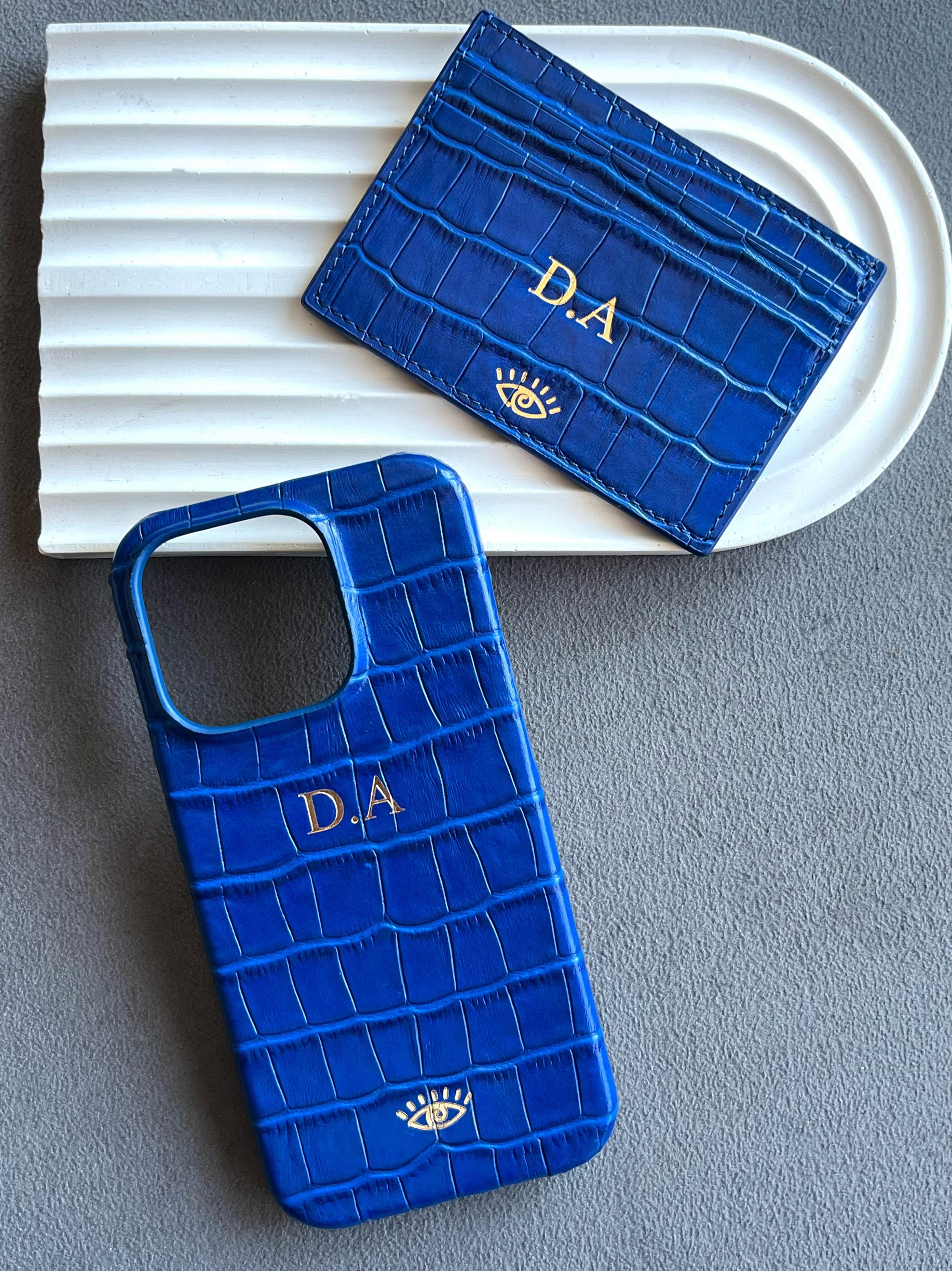 Saks Mavi Croco telefon kılıfı ve kredi kartlık seti