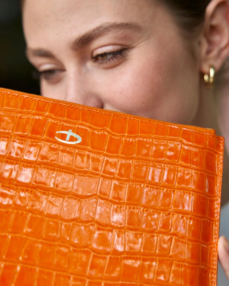 Deri Clutch Çanta | Turuncu Rugan Croco