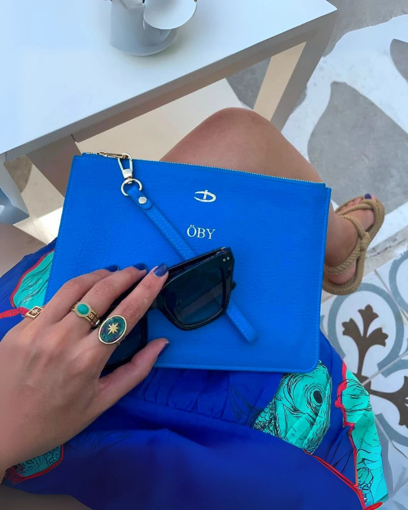 Deri Clutch Çanta | Saks Mavi Togo