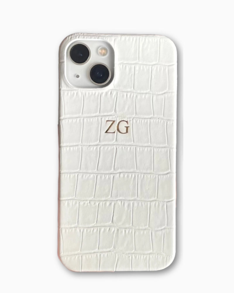 Emerald Beyaz Rugan Croco Deri iPhone Kılıf