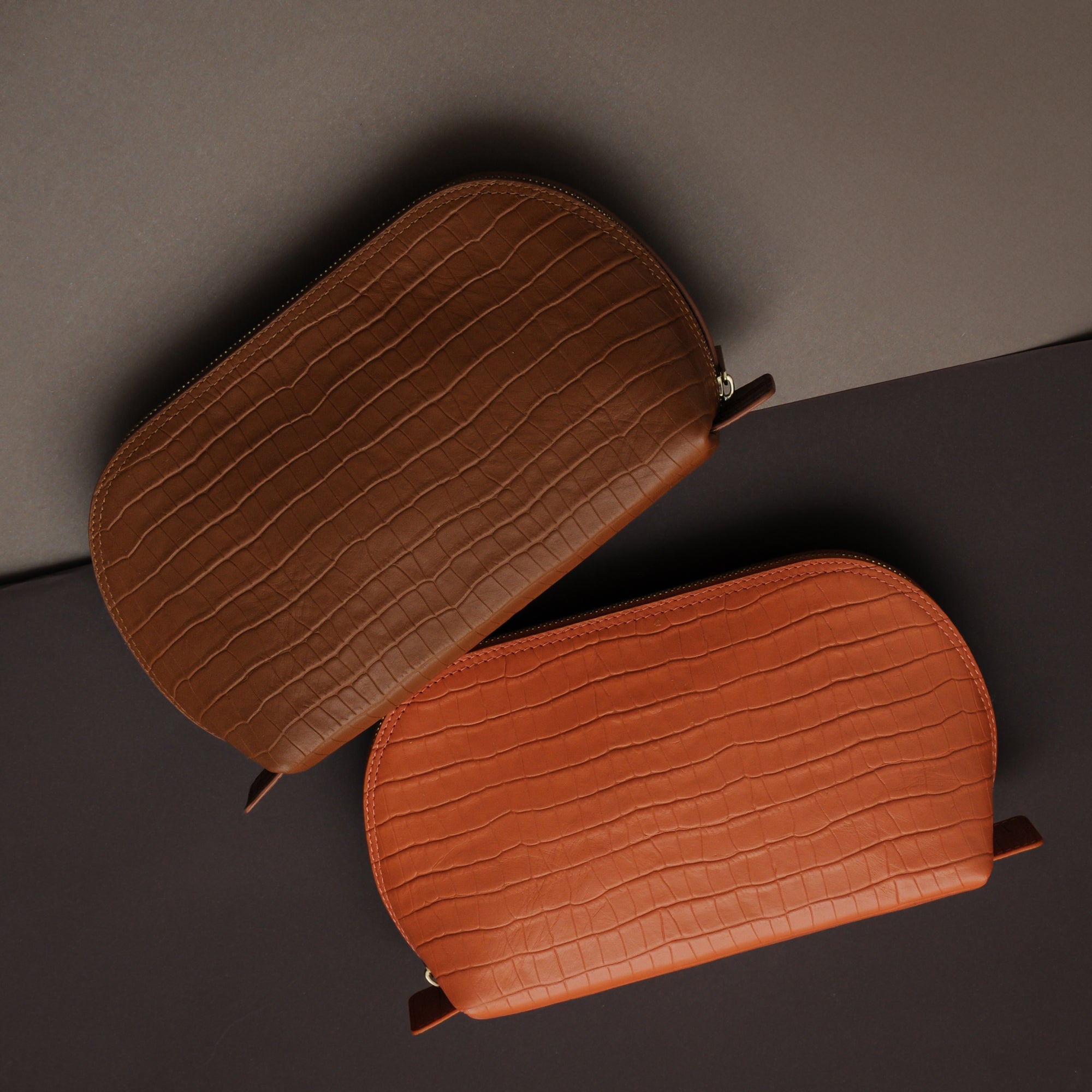 Deri Makyaj Çantası Mat Taba Croco