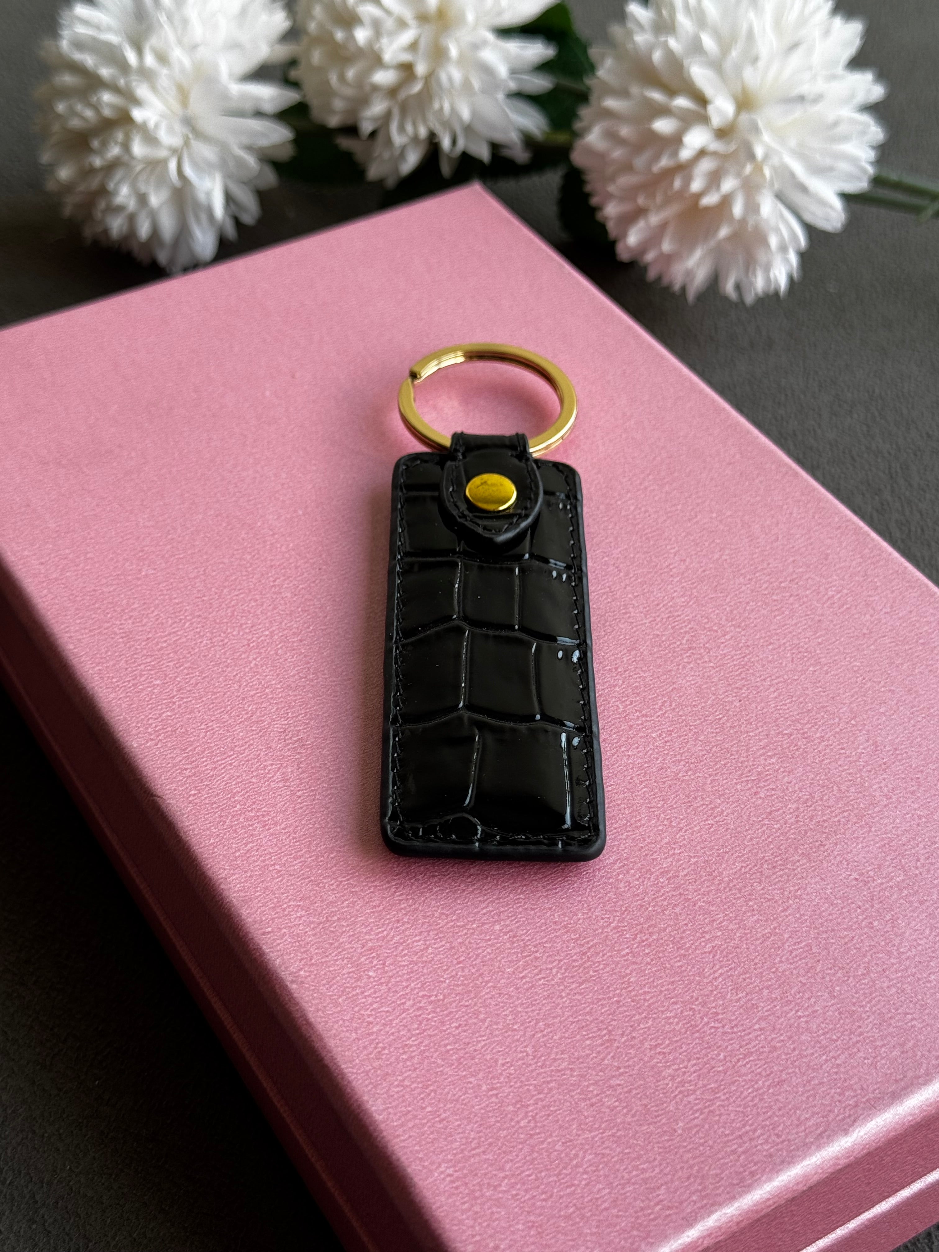 Siyah rugan Croco deri halka anahtarlık