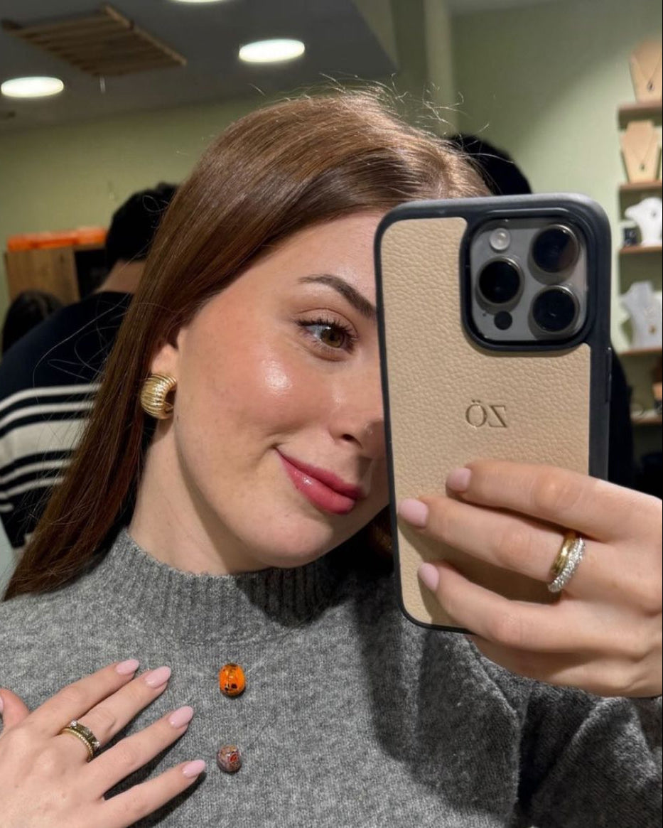 iPhone Kılıfı ve Kalpli Anahtarlık Seti | Bej Togo