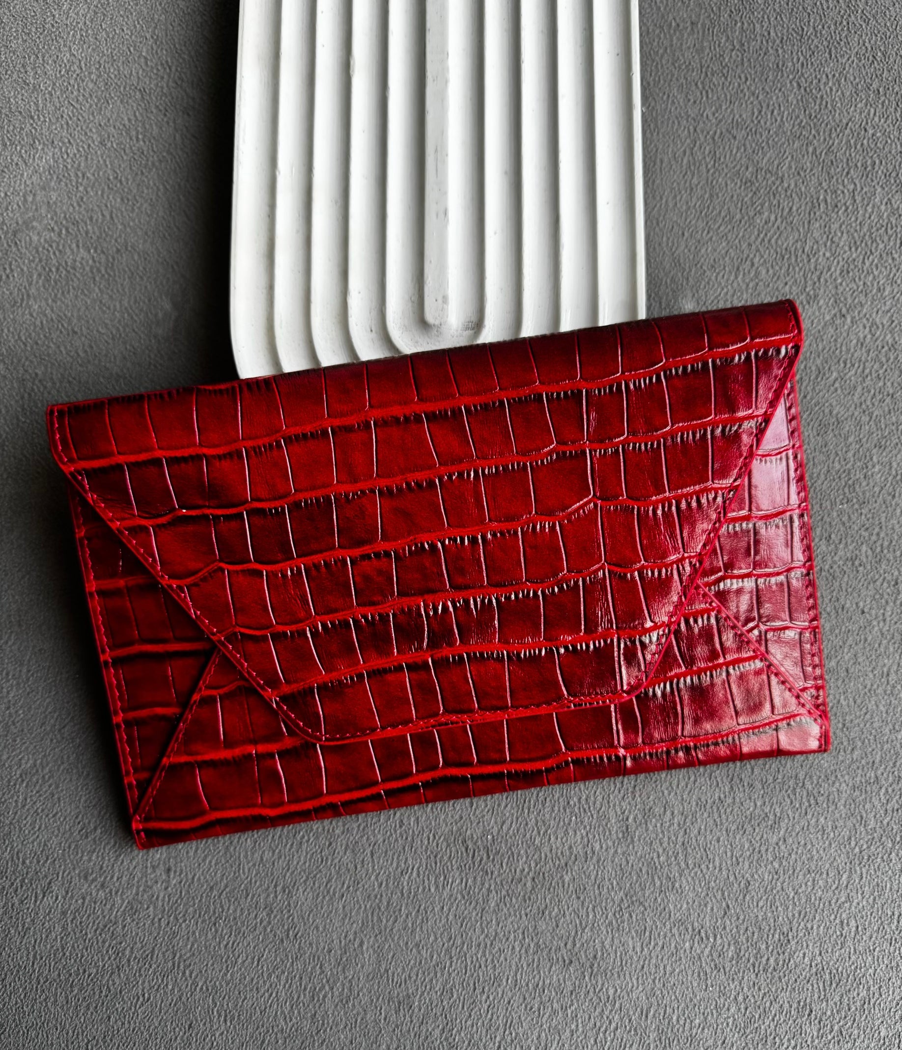 Deri Zarf Cüzdan Kırmızı Croco