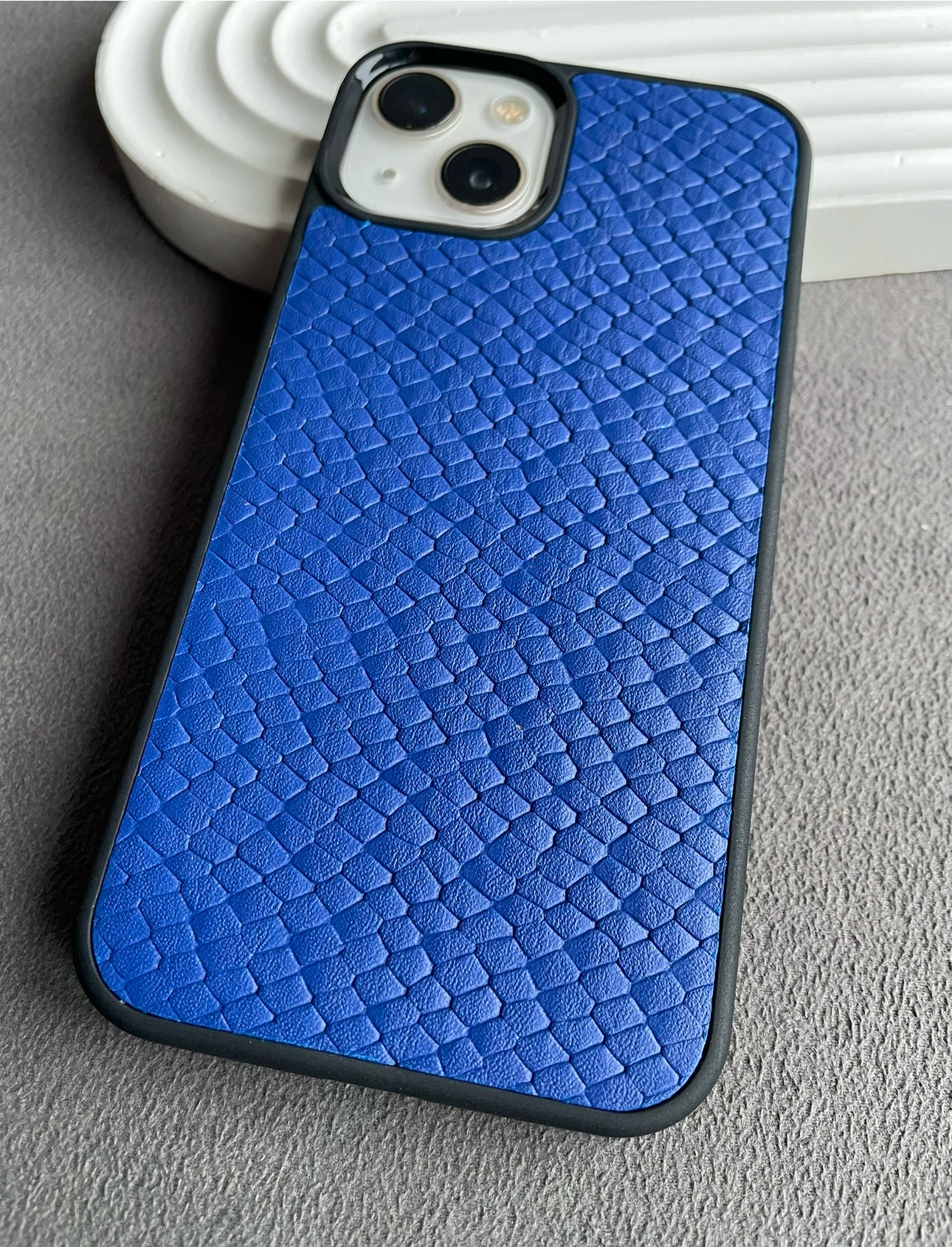 Su Pitonu Baskı Deri iPhone Kılıfı - Saks Mavi