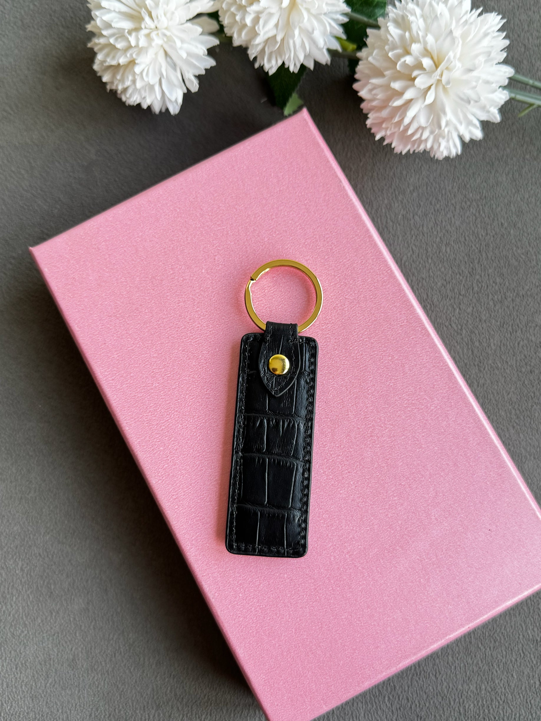 Siyah Croco deri halka anahtarlık