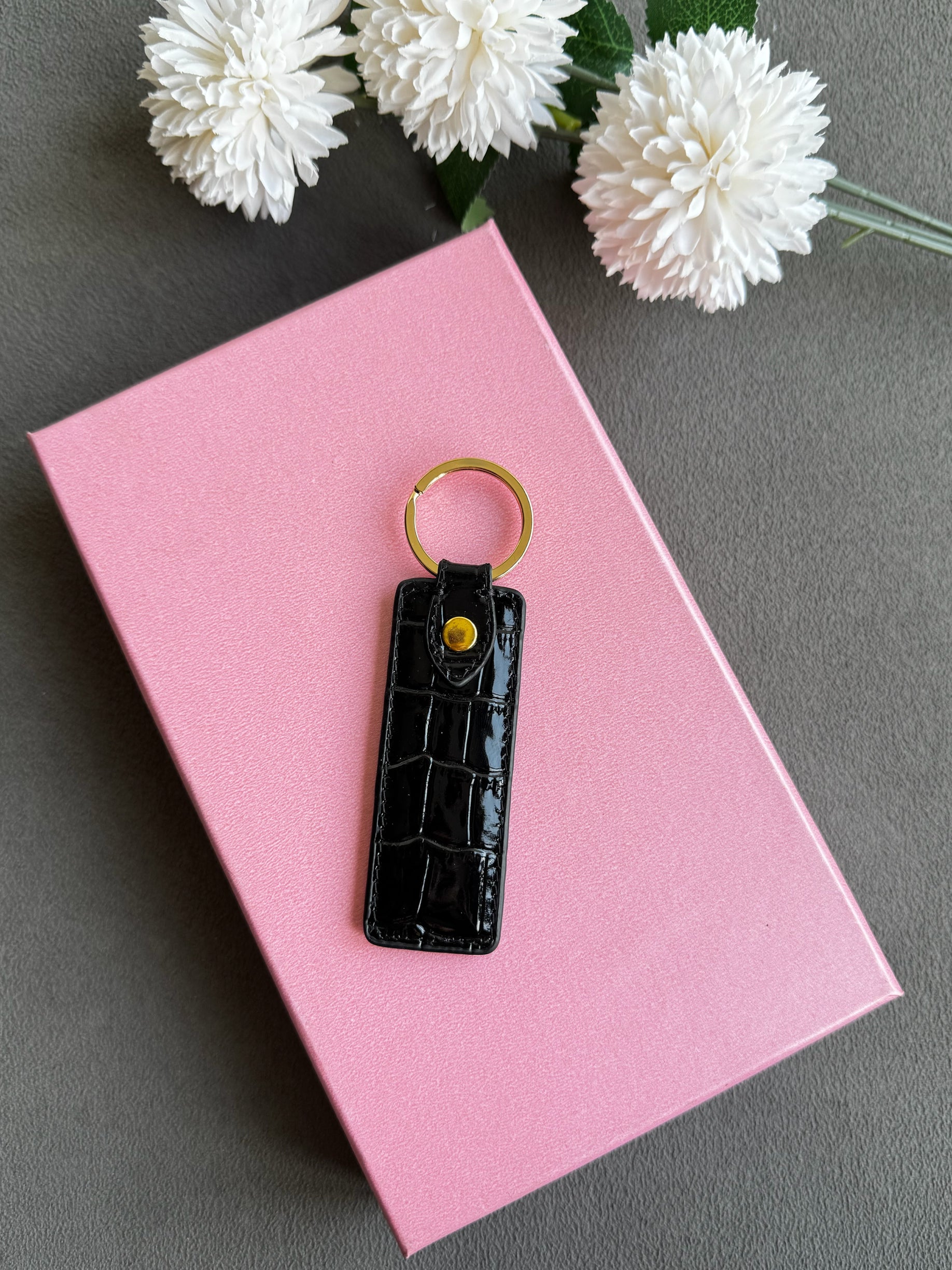 Siyah rugan Croco deri halka anahtarlık