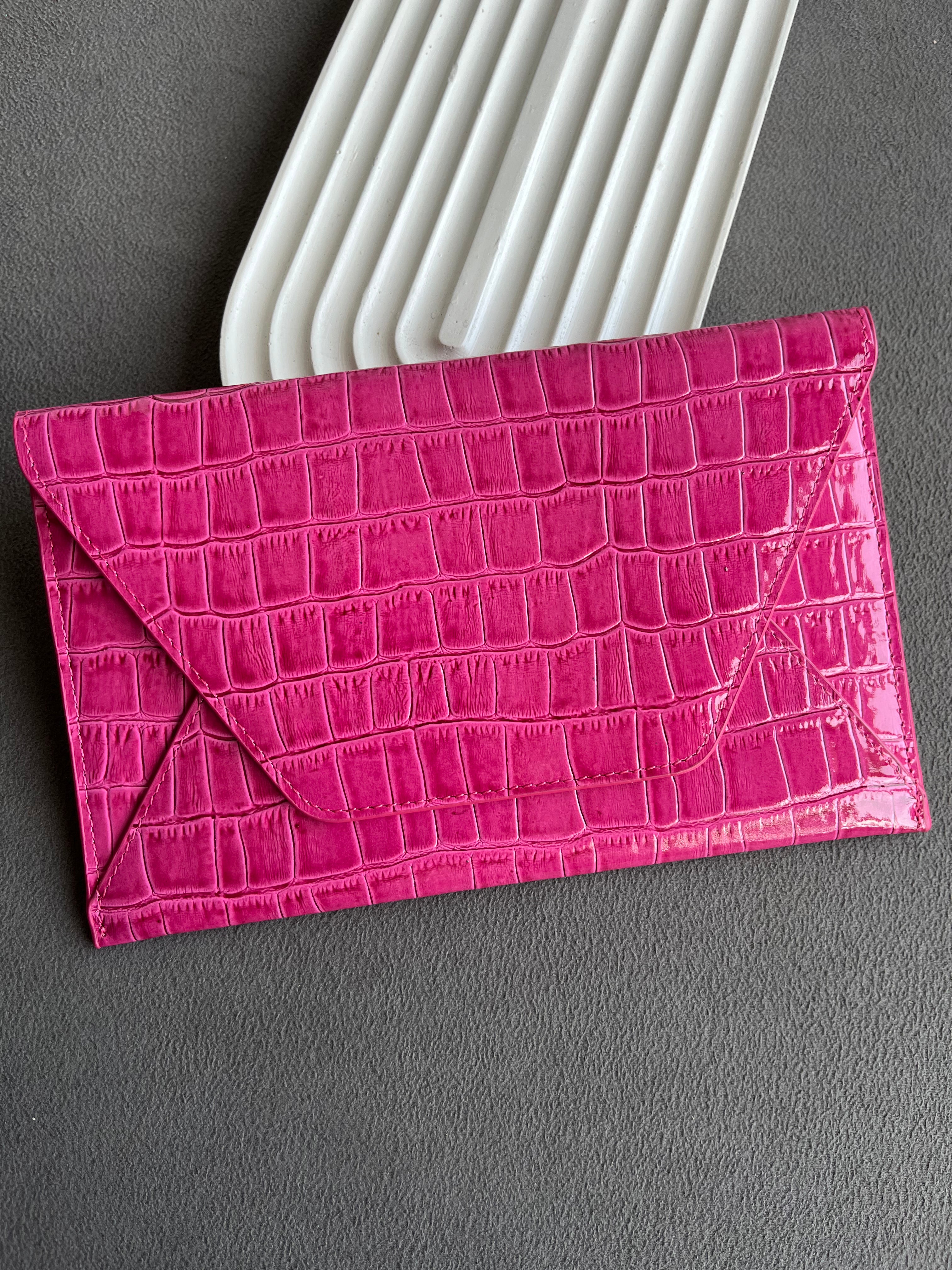 Deri Zarf Cüzdan Fuşya Croco