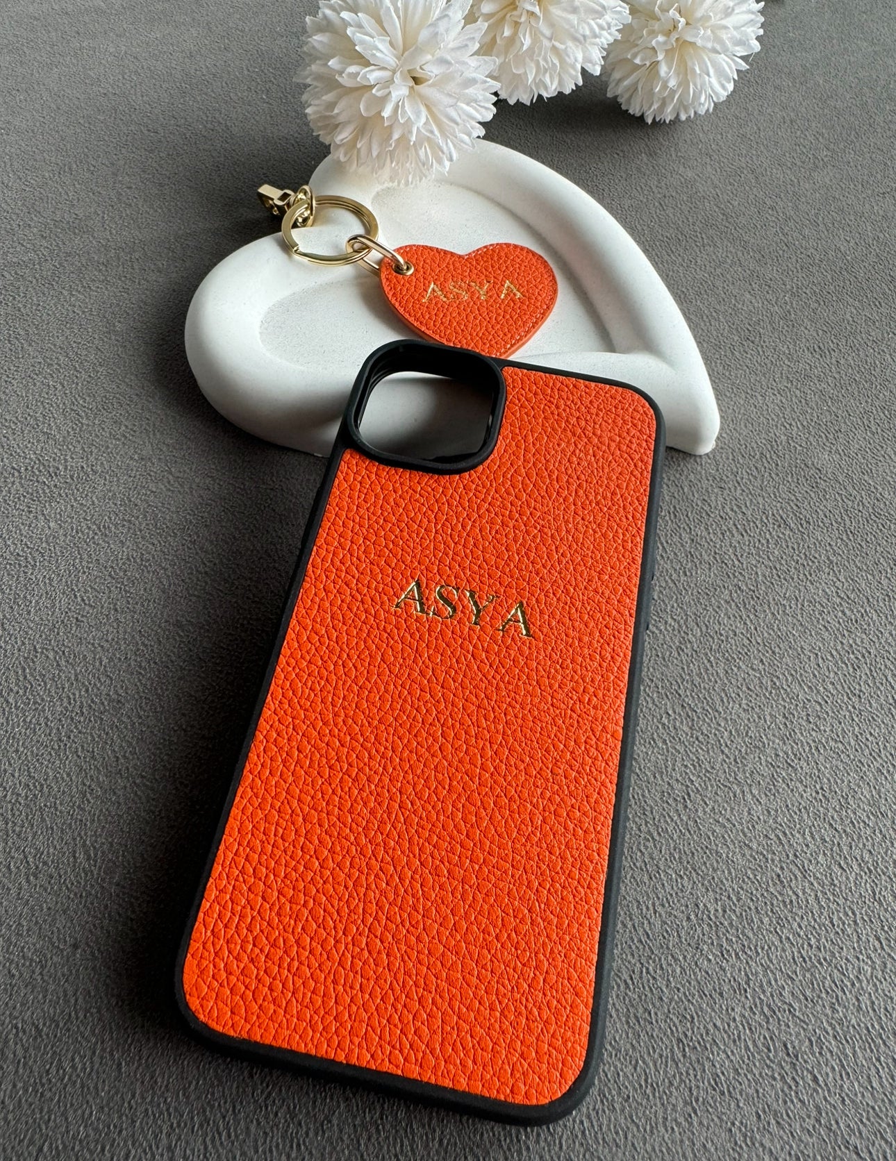 iPhone Kılıfı ve Anahtarlık Seti | Turuncu Togo (Havuz Model)