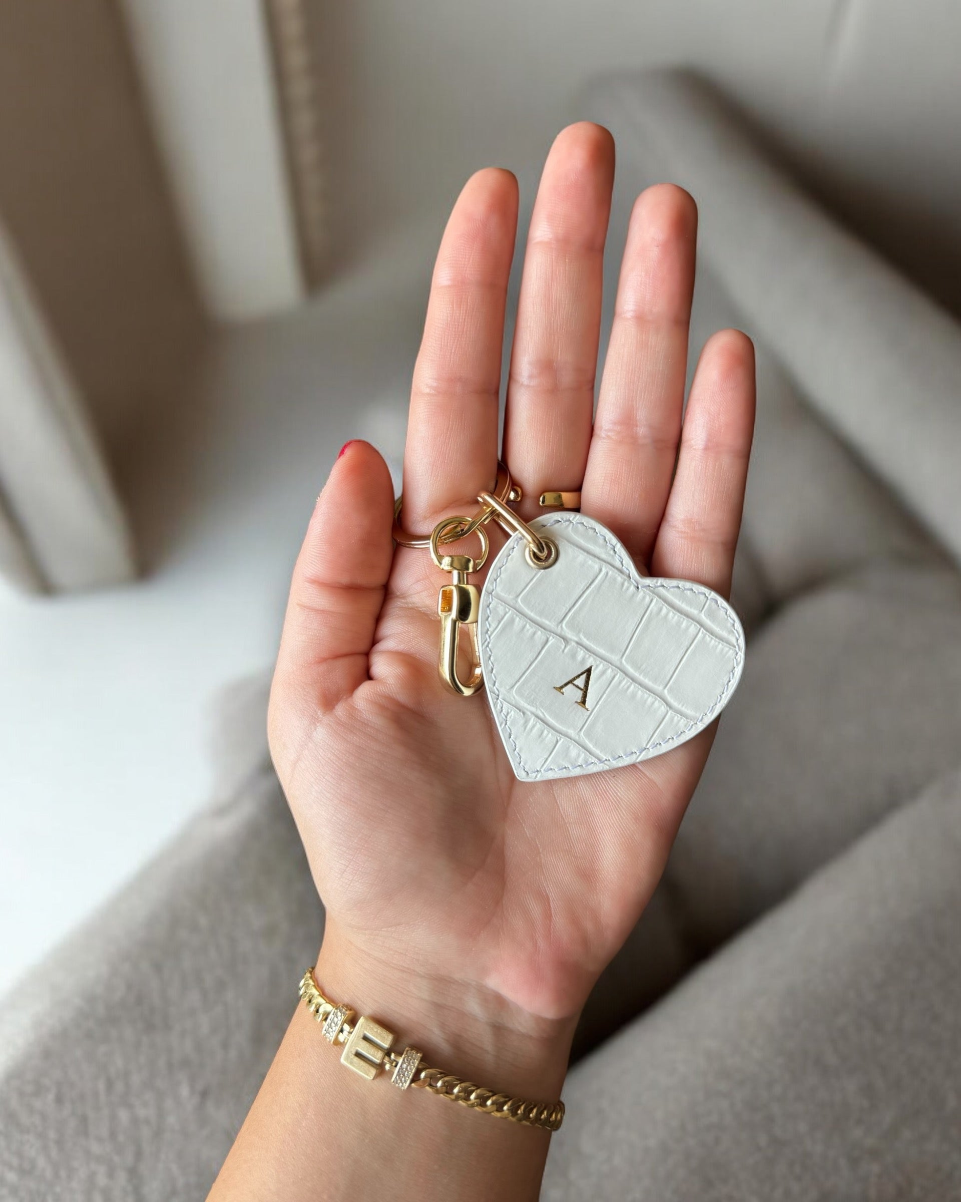 Deri Kalp Anahtarlık | Beyaz Croco