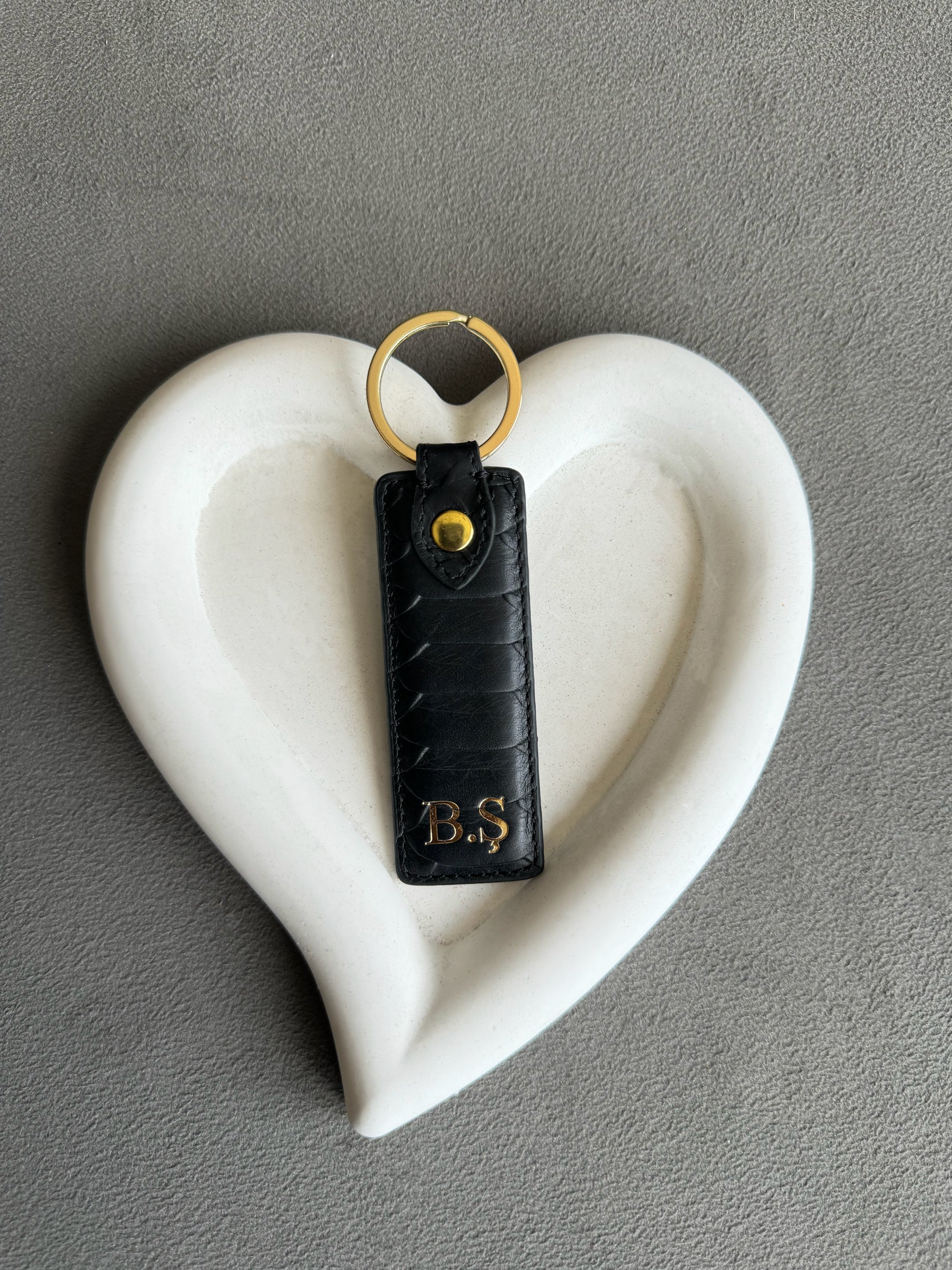 Deri Anahtarlık Siyah piton baskı