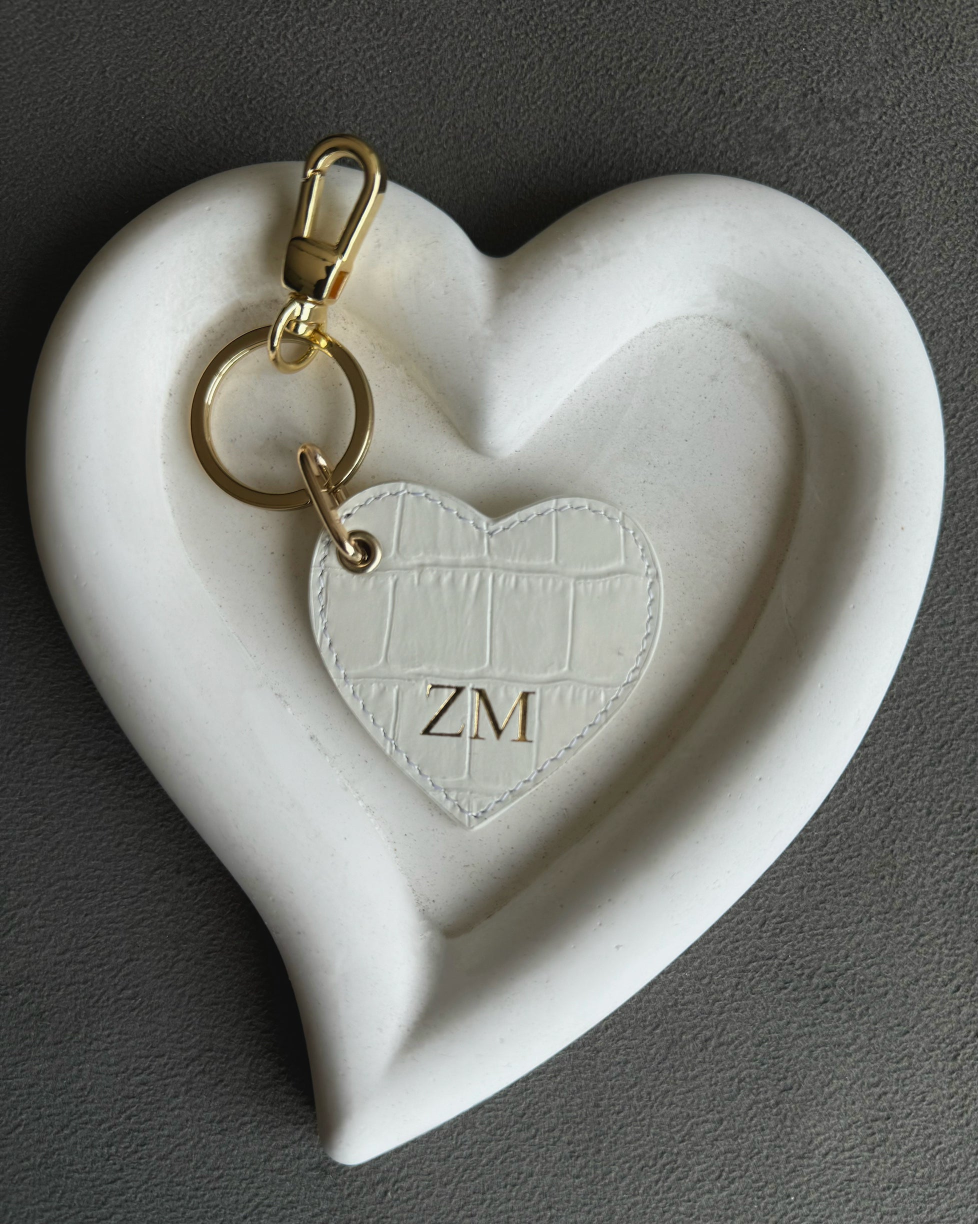 Deri Kalp Anahtarlık | Beyaz Croco