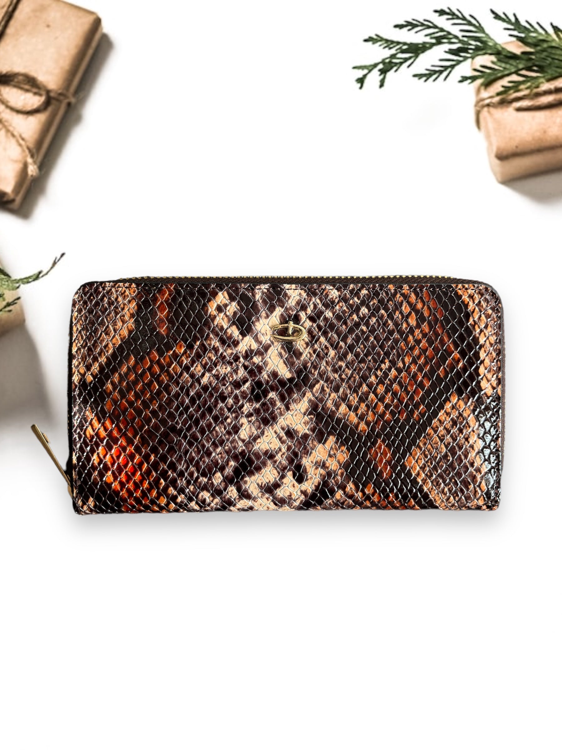 Deri fermuarlı cüzdan Piton 104 Kahve