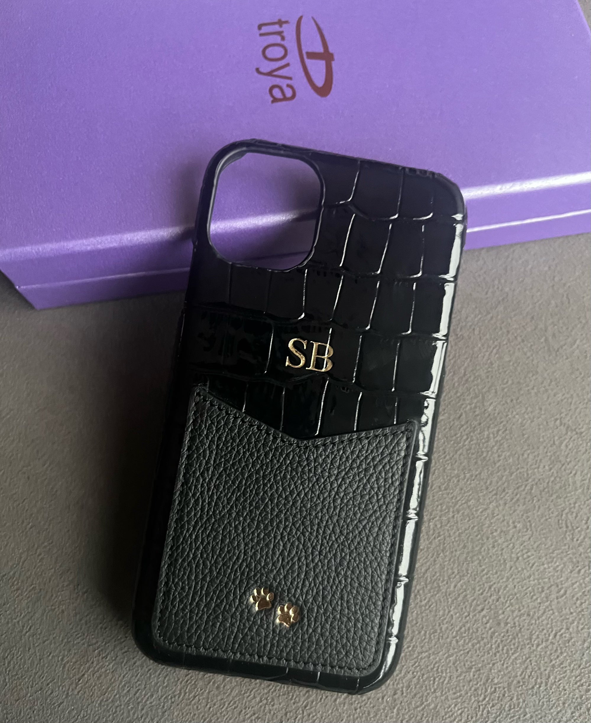 Siyah Croco Deri iPhone Kılıfı – Cepli Model