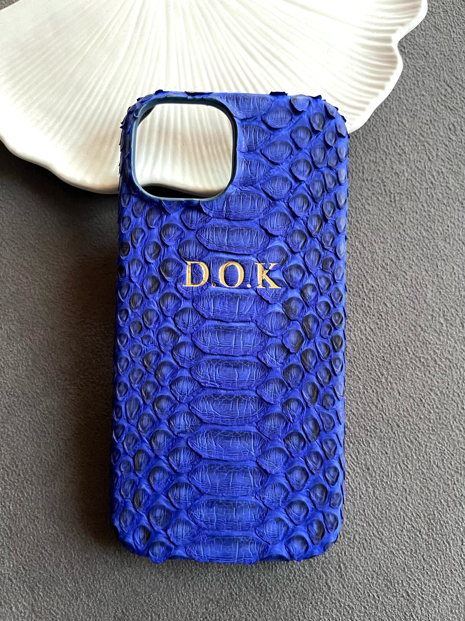 Gerçek Piton Deri iPhone Kılıfı - Saks Mavi