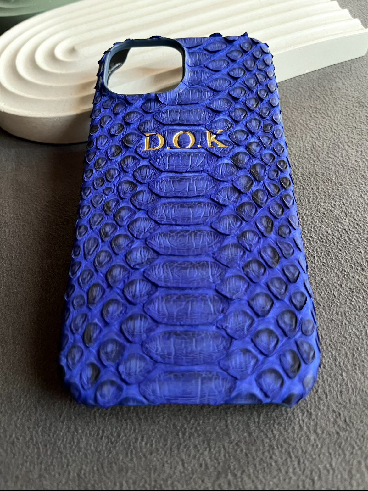 Gerçek Piton Deri iPhone Kılıfı - Saks Mavi