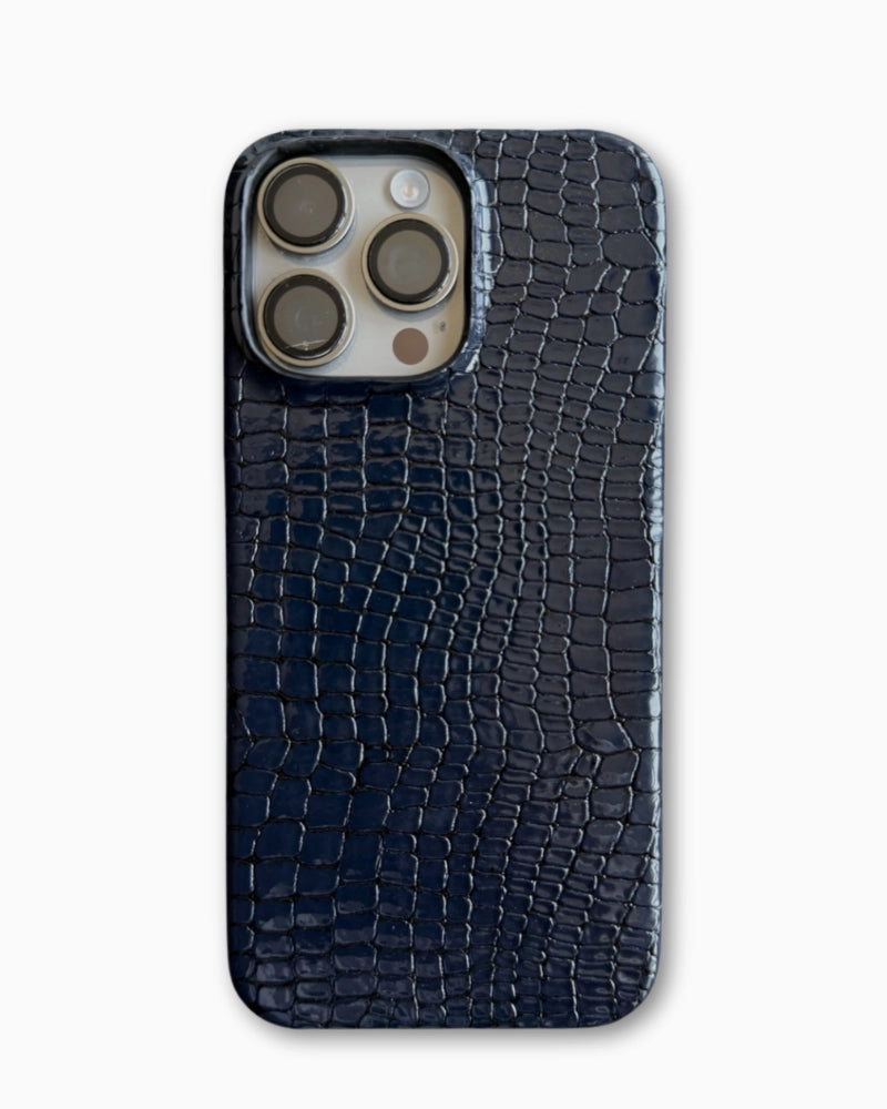 Lacivert Küçük Croco Deri iPhone Kilifi