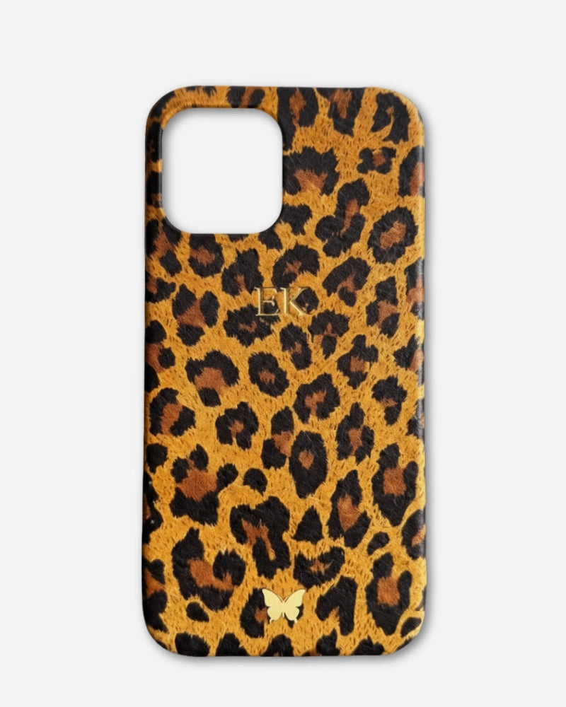 Kahverengi Leopar Desenli Deri iPhone Kılıf
