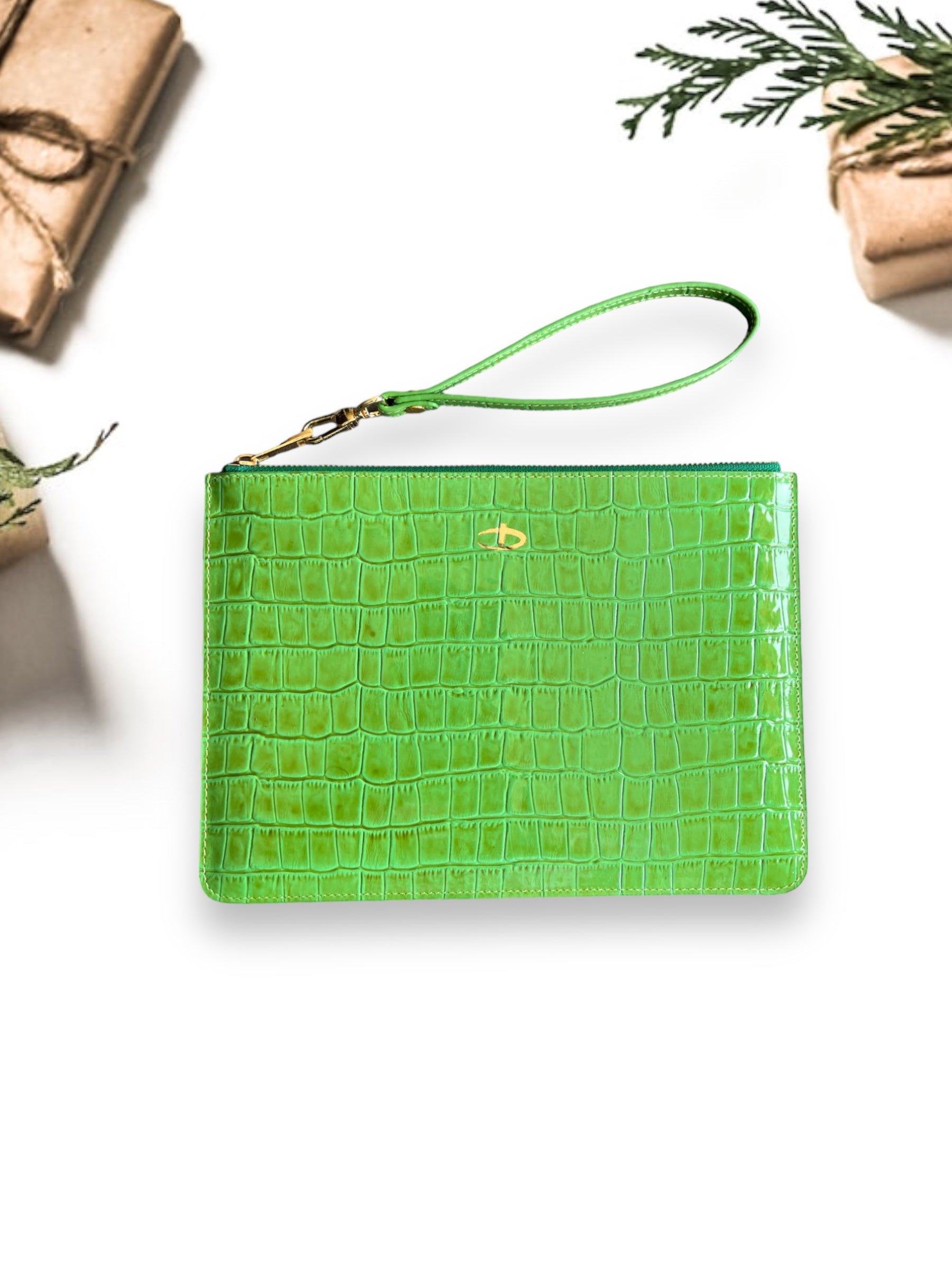 Deri Clutch Rugan Yeşil Croco