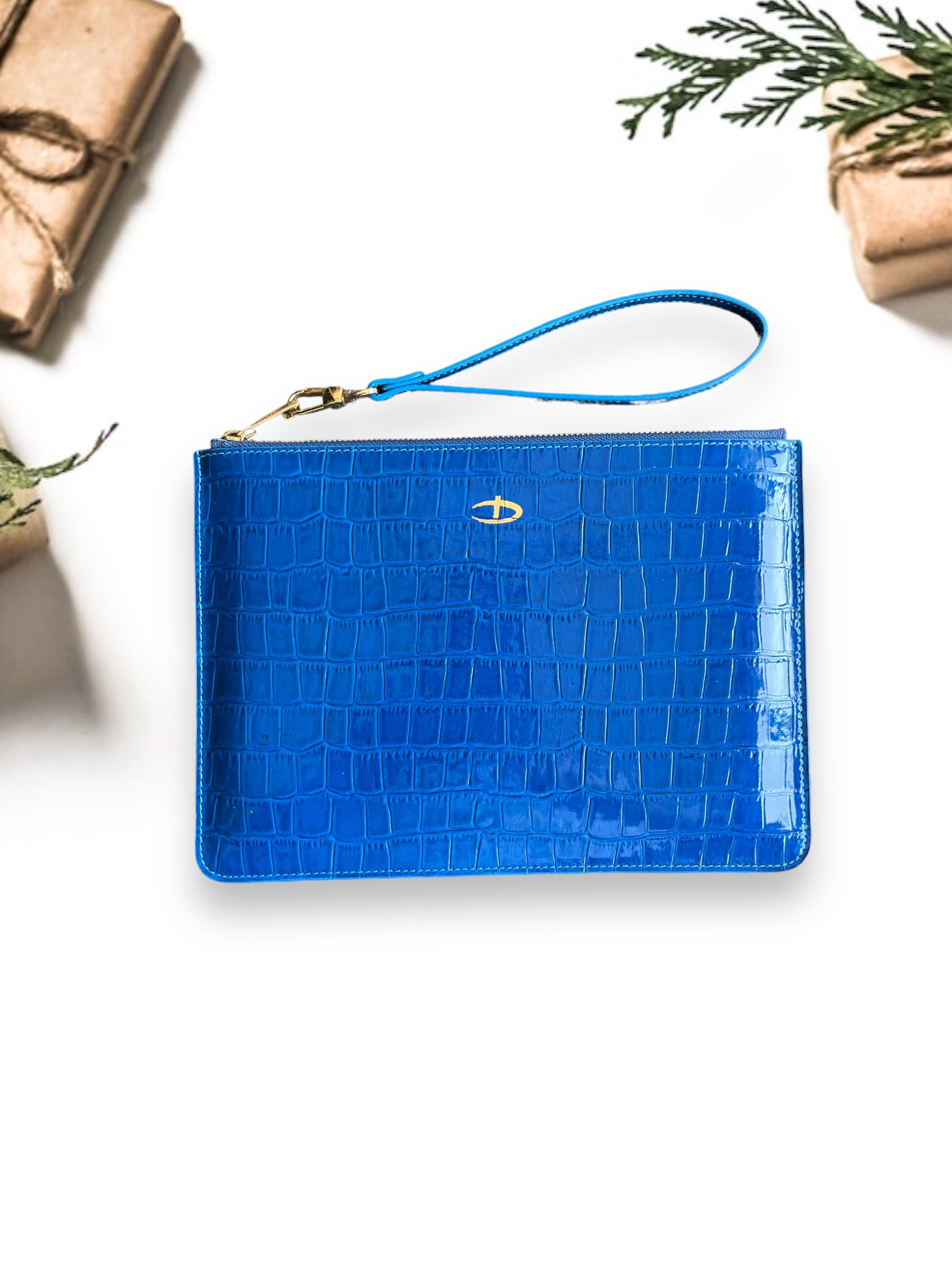 Deri Clutch Rugan Mavi Croco