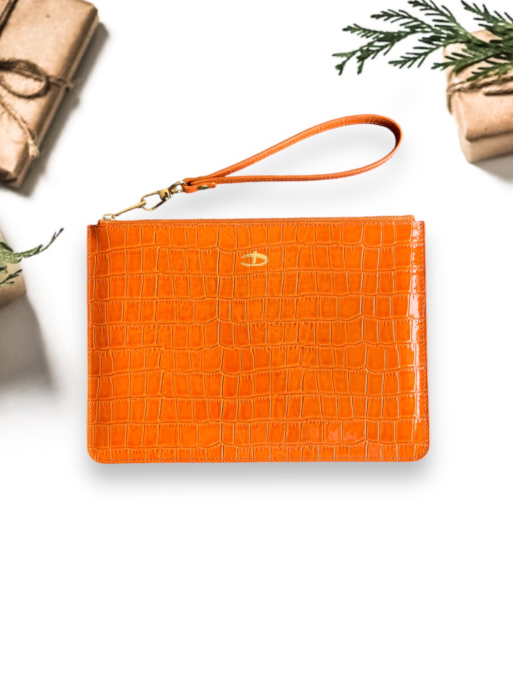 Deri Clutch Rugan Turuncu Croco