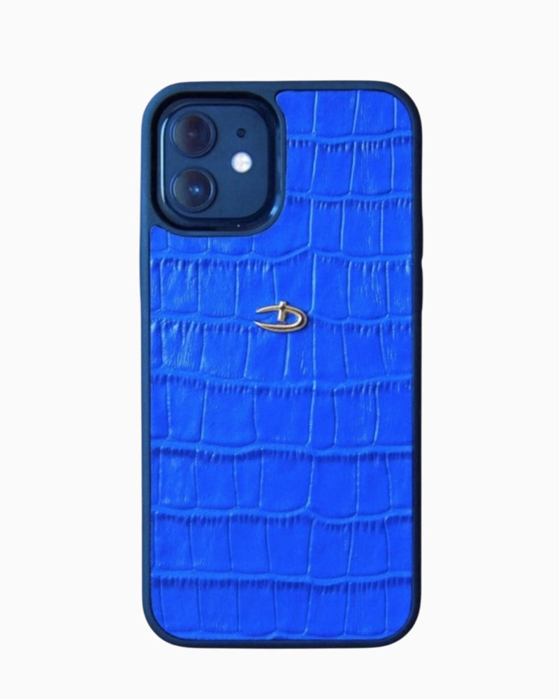 Saks Mavi Mat Croco Deri iPhone Kılıfı- Havuz Model