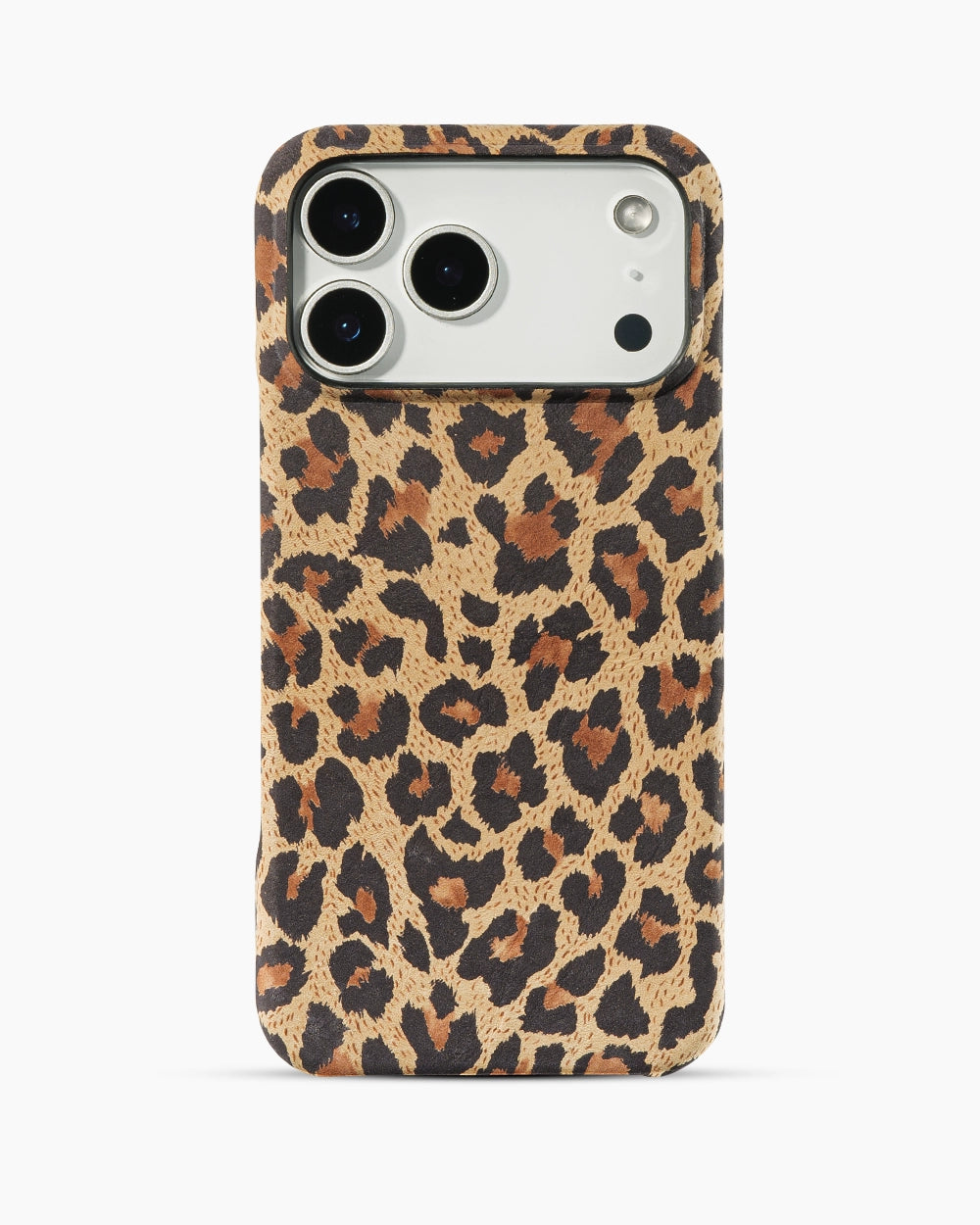 Açık Bej Tabanlı Leopar Desenli Deri iPhone Kılıf
